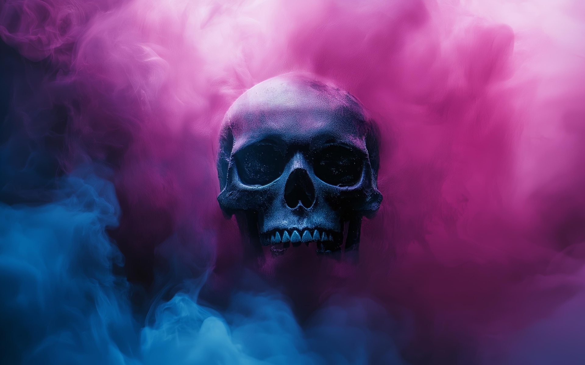 Череп в розовом и голубом дыму