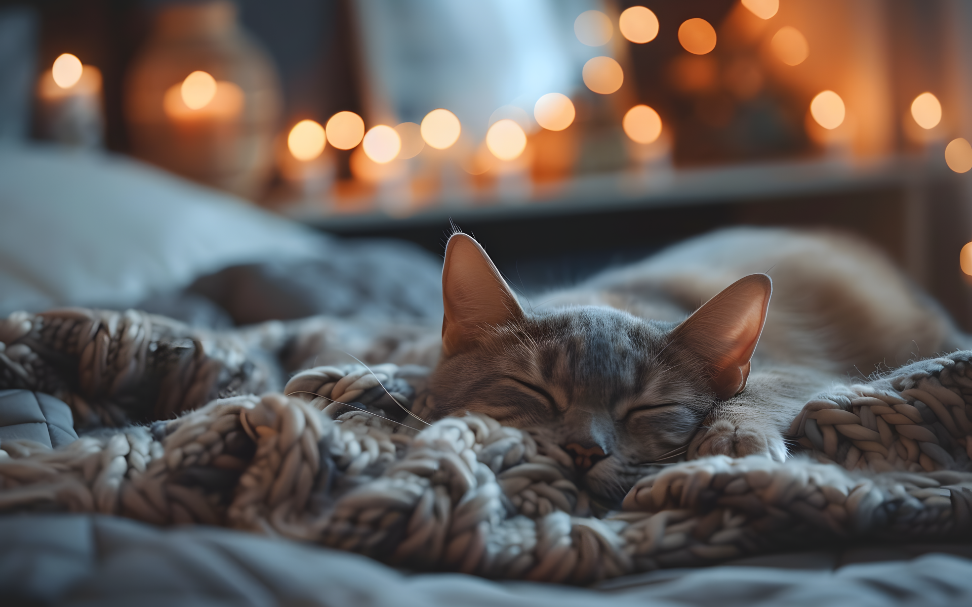 Довольный кот спит на кровати в квартире