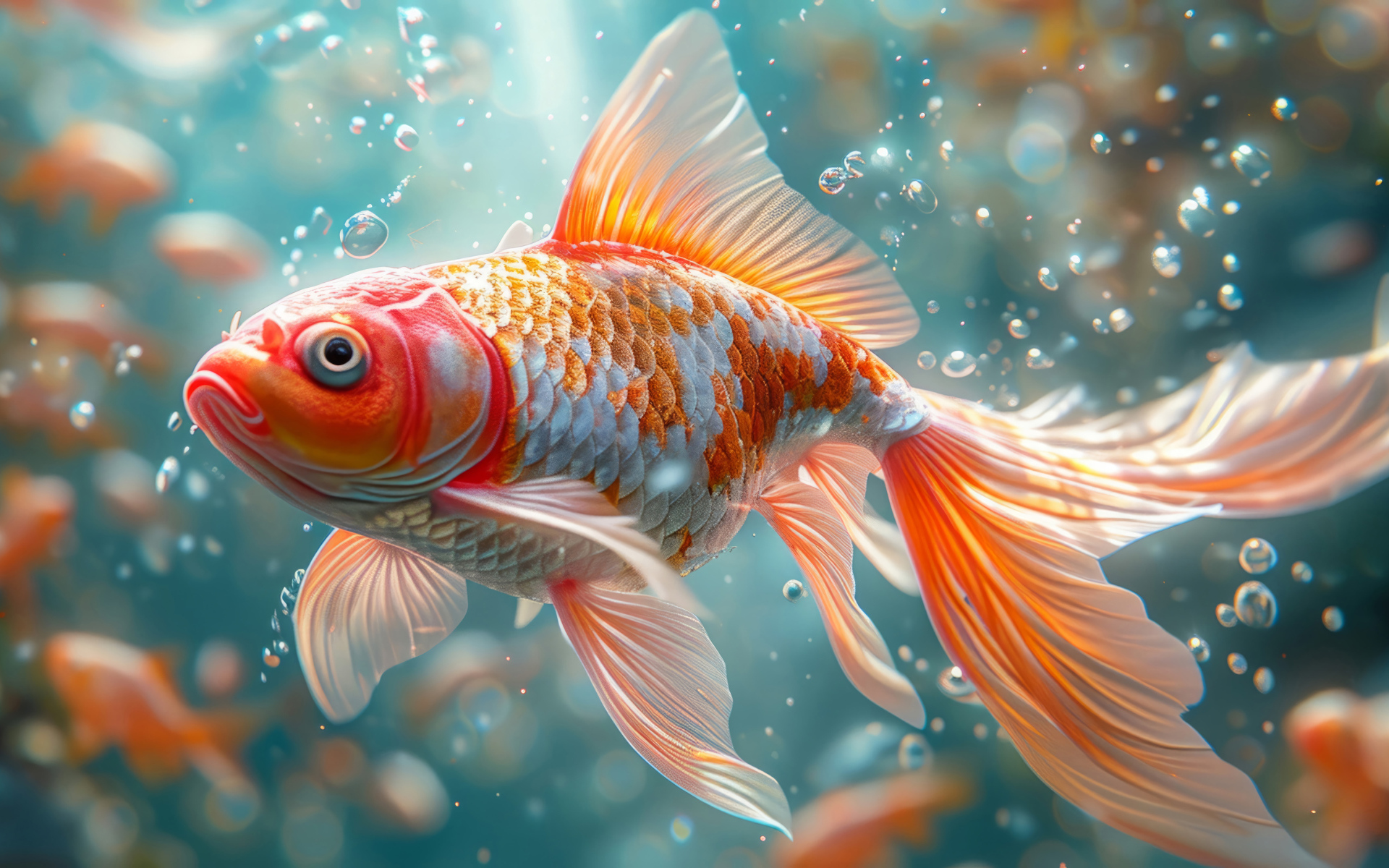 Большая золотая рыбка в воде 