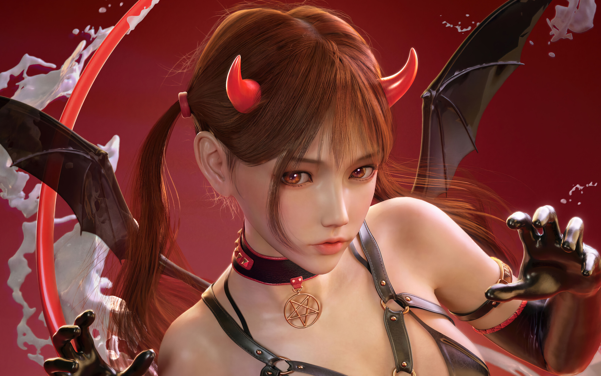 Девушка аниме демон с крыльями