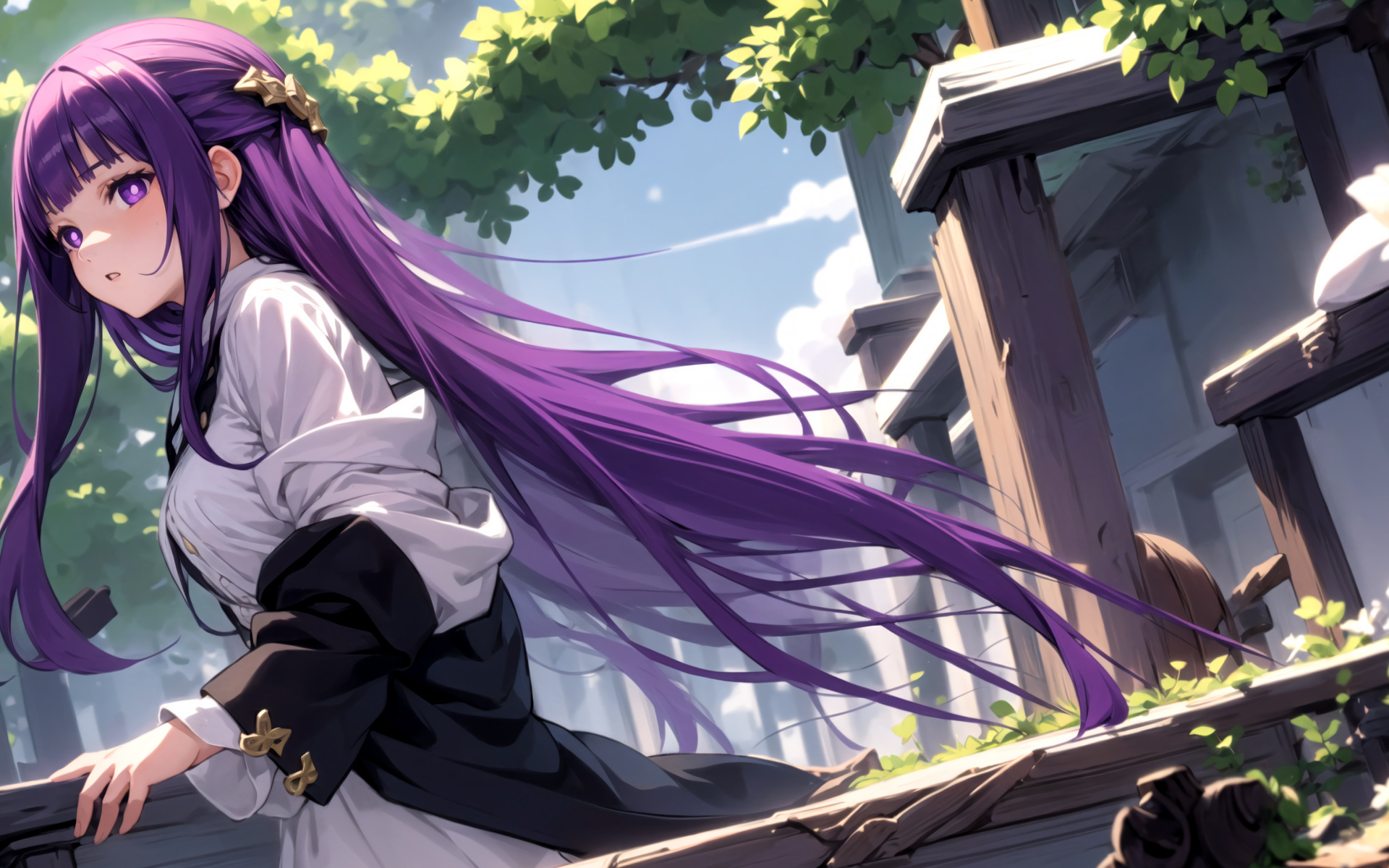 Девушка аниме с длинными фиолетовыми волосами