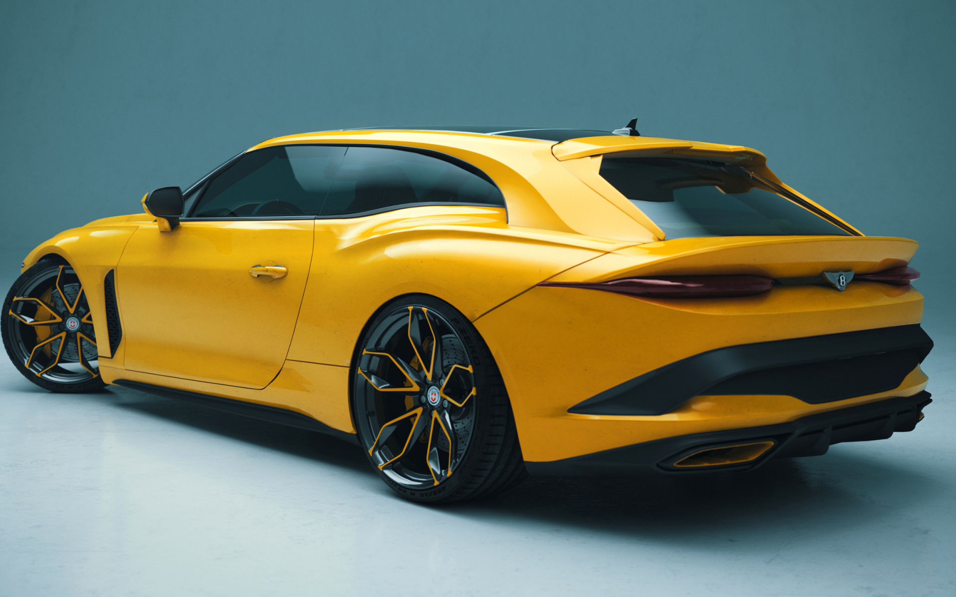 Желтый автомобиль Bentley Mulliner Bacalar вид сзади
