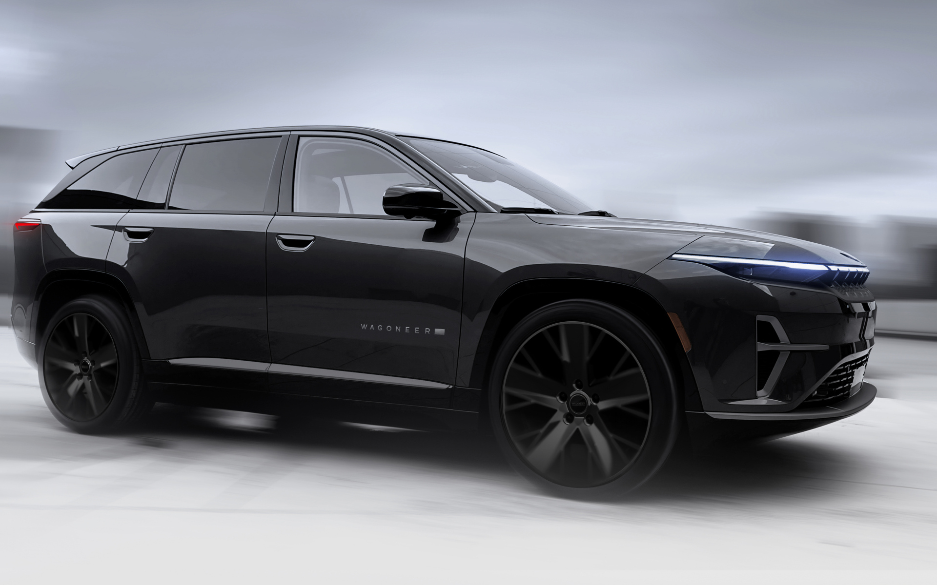Стильный черный автомобиль Jeep Wagoneer S 2025 года