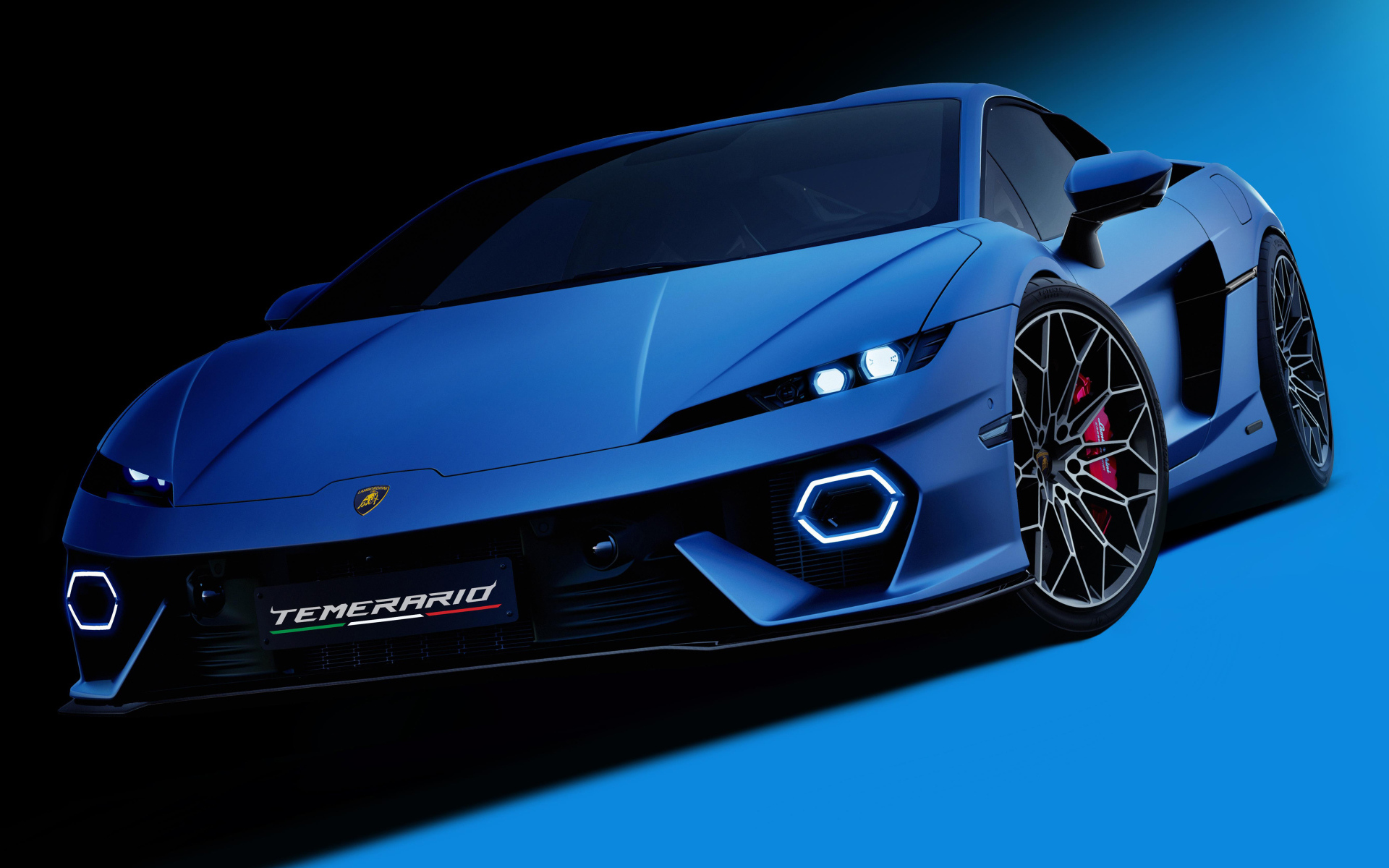 Синий автомобиль  Lamborghini Temerario 2024 года