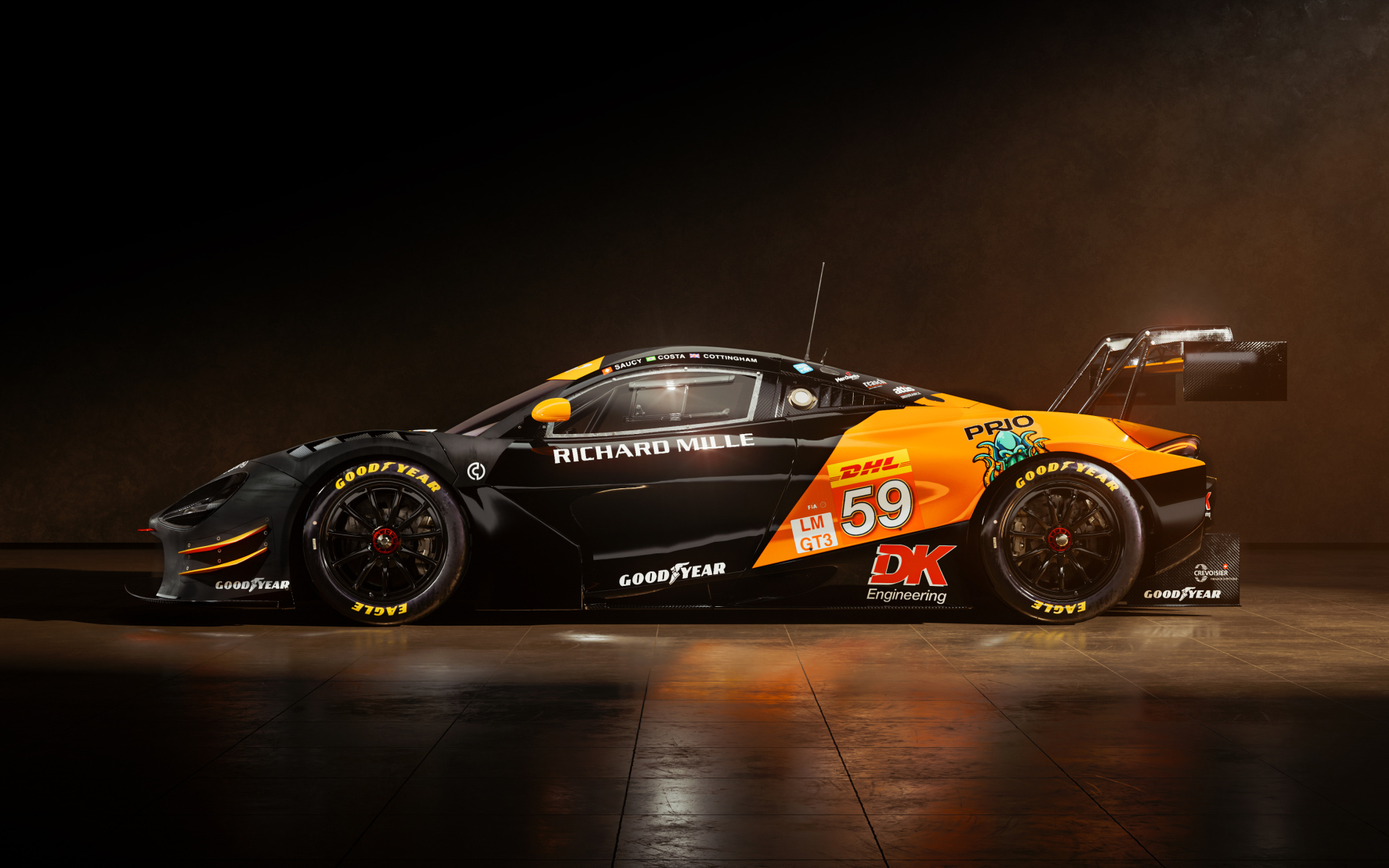 Вид сбоку на автомобиль McLaren 720S GT3 EVO 2024 года