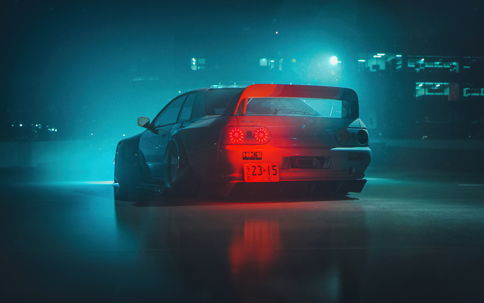 Вид сзади на автомобиль Nissan Skyline GTR R32