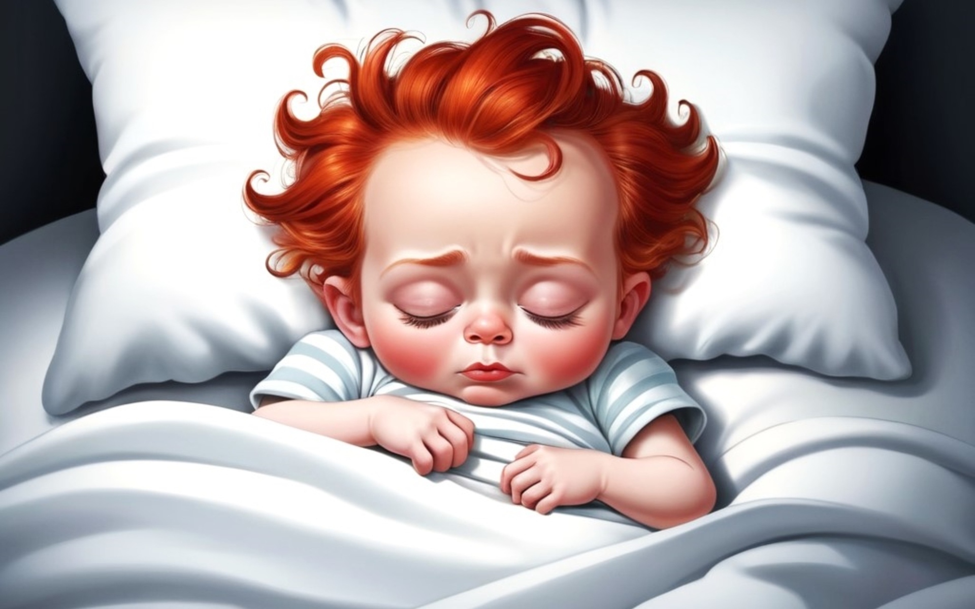 Нарисованный рыжеволосый ребенок в постели