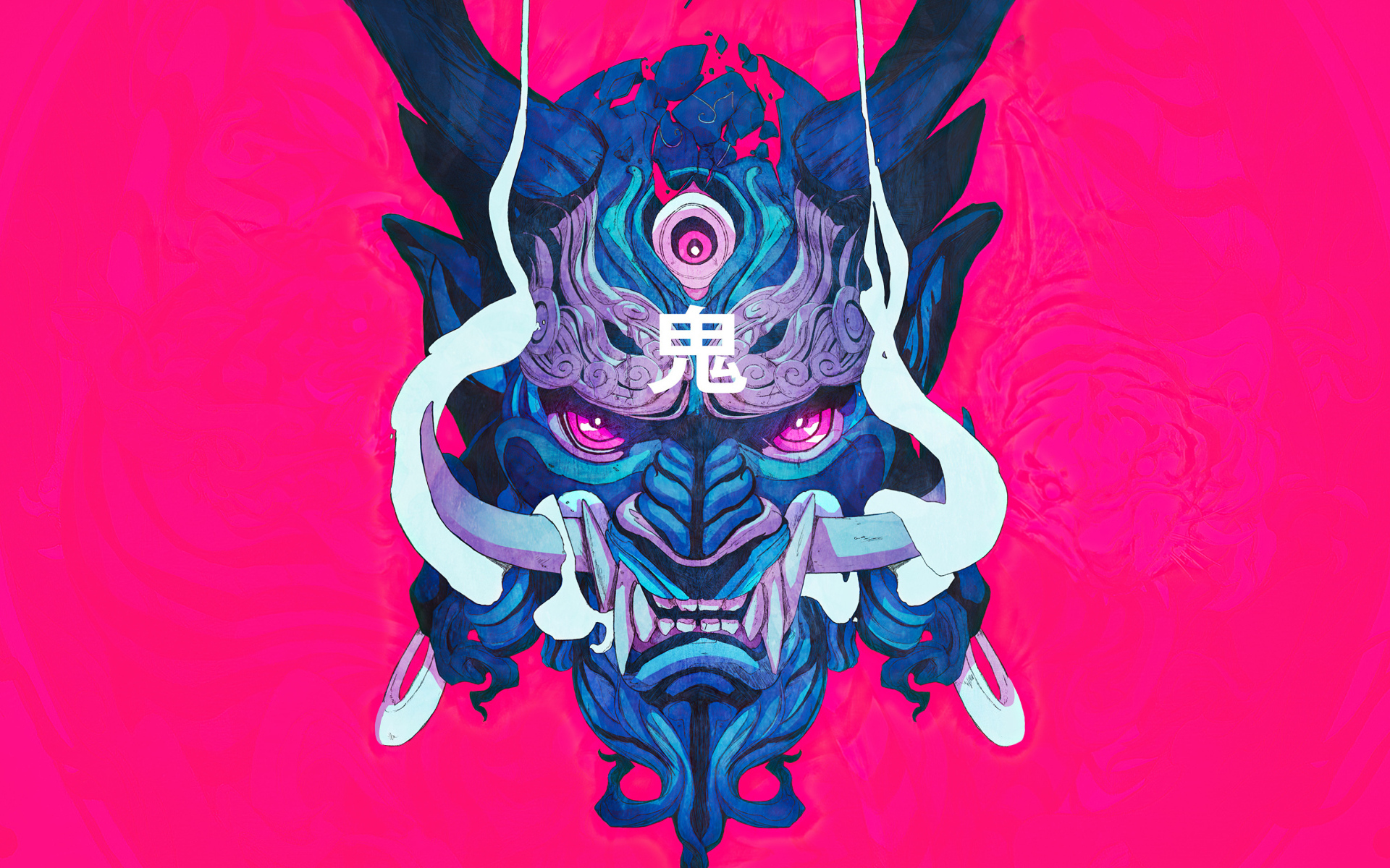 Маска демона на розовом фоне 