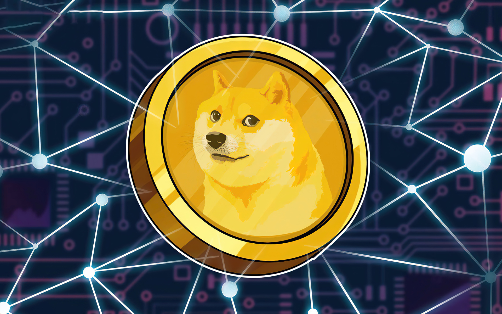 Монета dogecoin на фоне с  сеткой