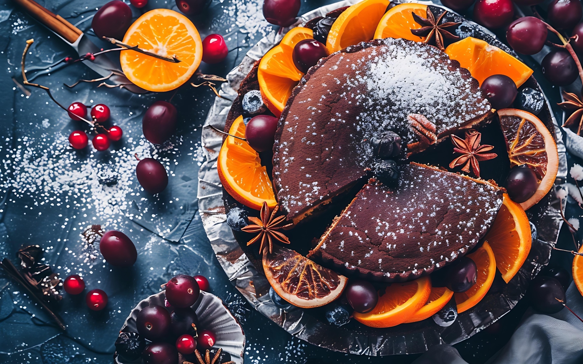 Шоколадный пирог со специями и кусочками апельсина