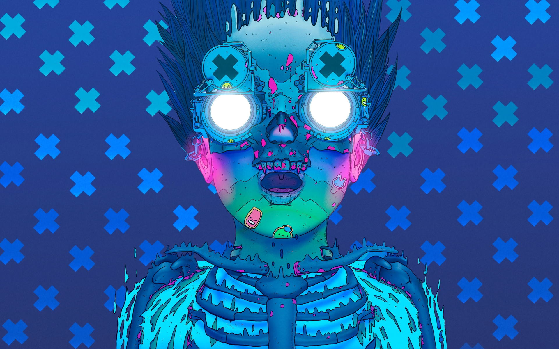 Человек с очками на синем фоне