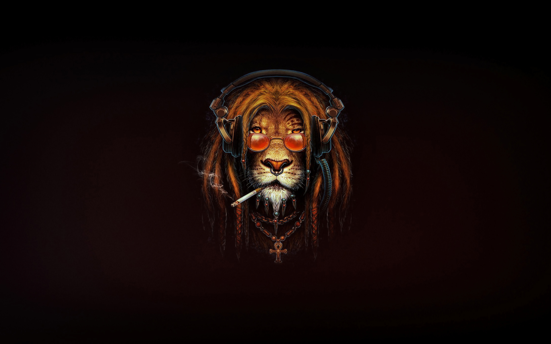 Лев растаман с сигаретой на черном фоне