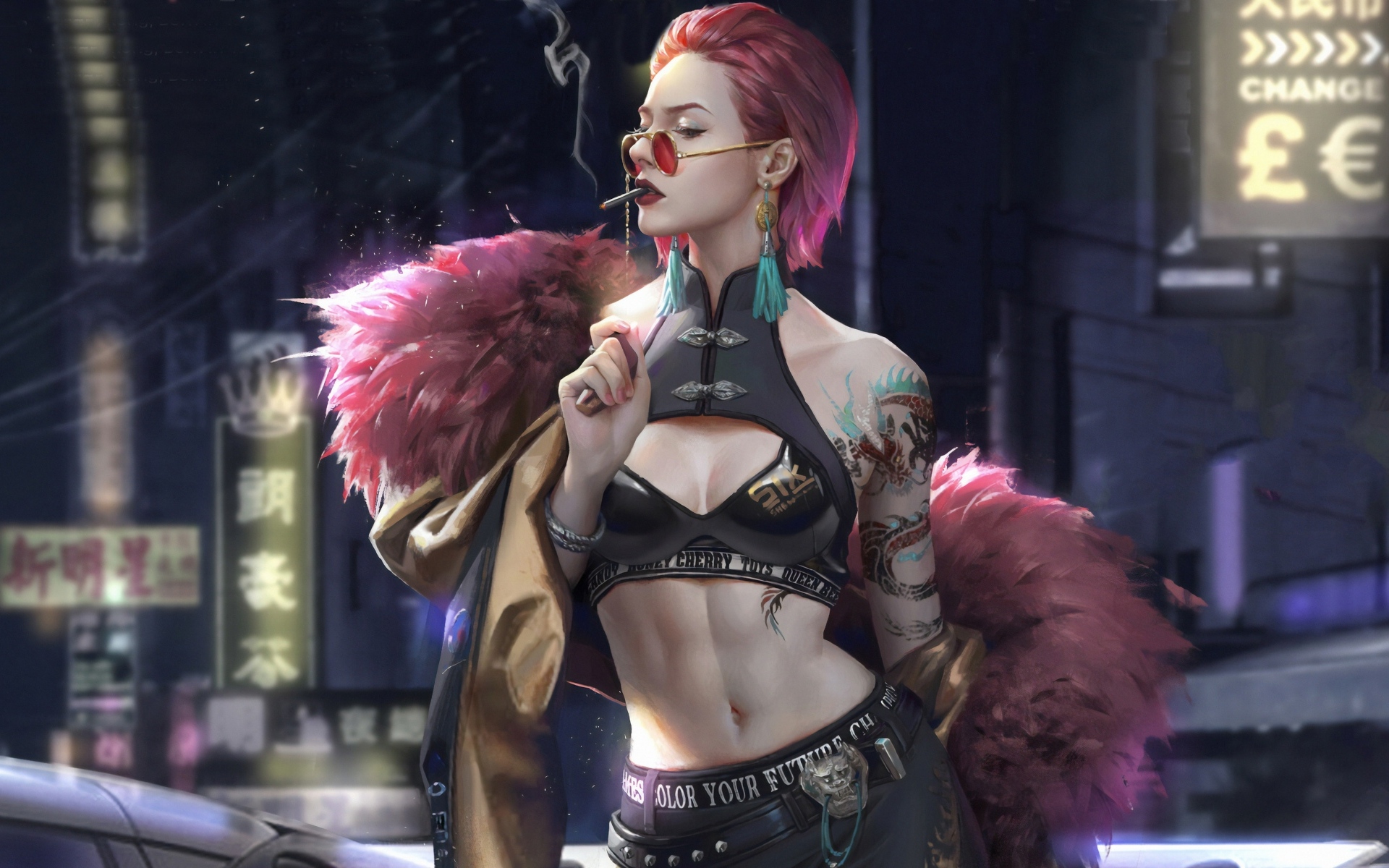 Девушка cyberpunk с сигаретой во рту