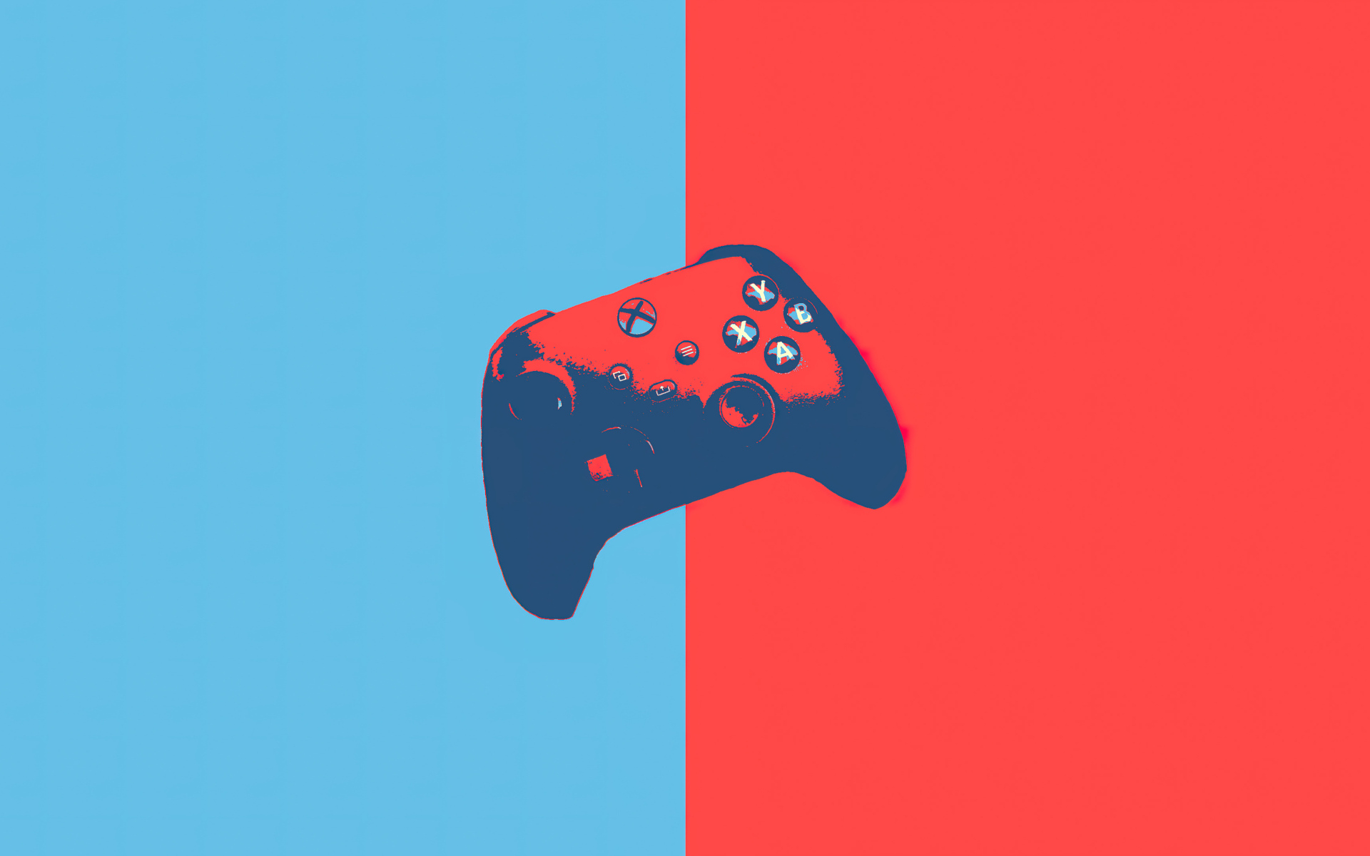 Нарисованный xbox controller на сине-красном фоне