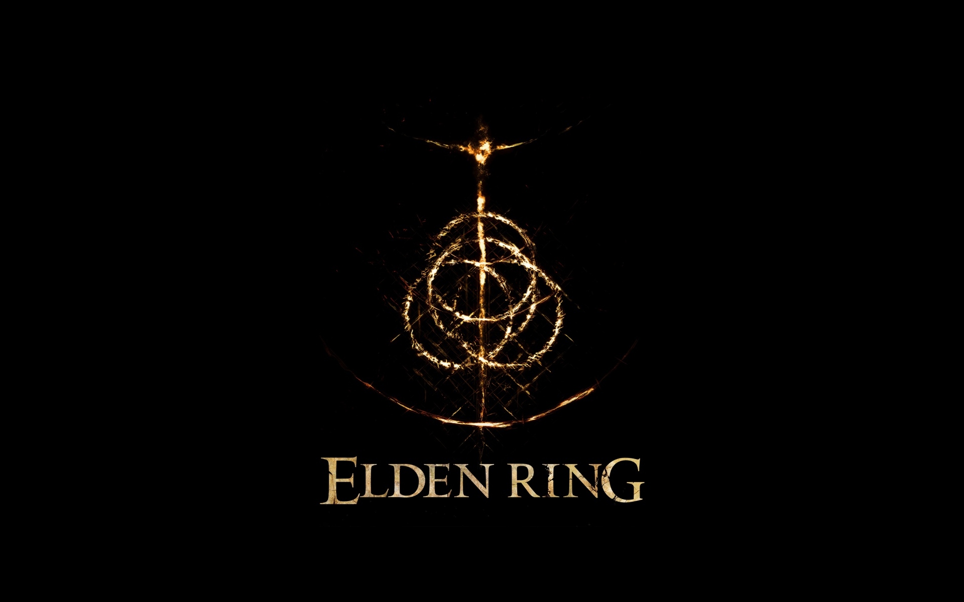 Логотип компьютерной игры Elden Ring на черном фоне