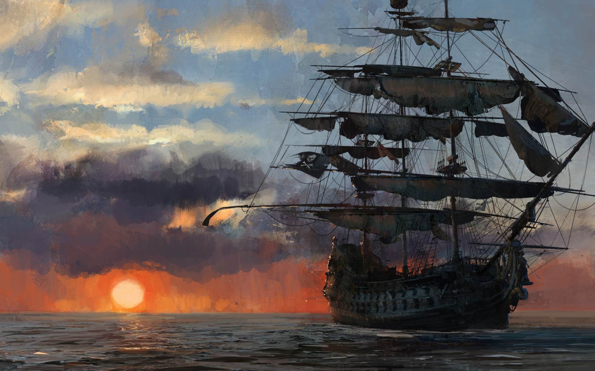 Большой пиратский корабль в игре Skull and Bones, 2024