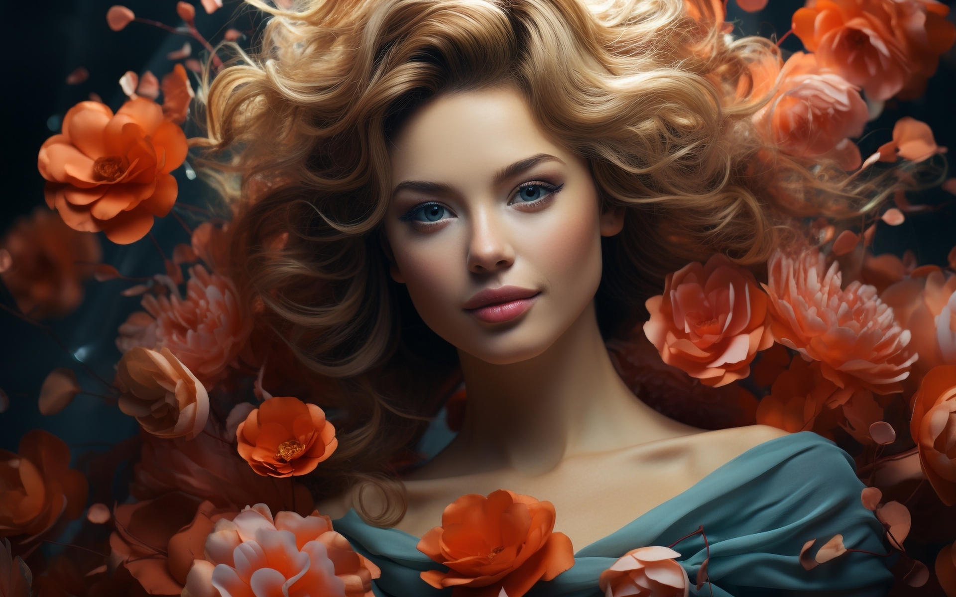 Красивая голубоглазая девушка в цветах