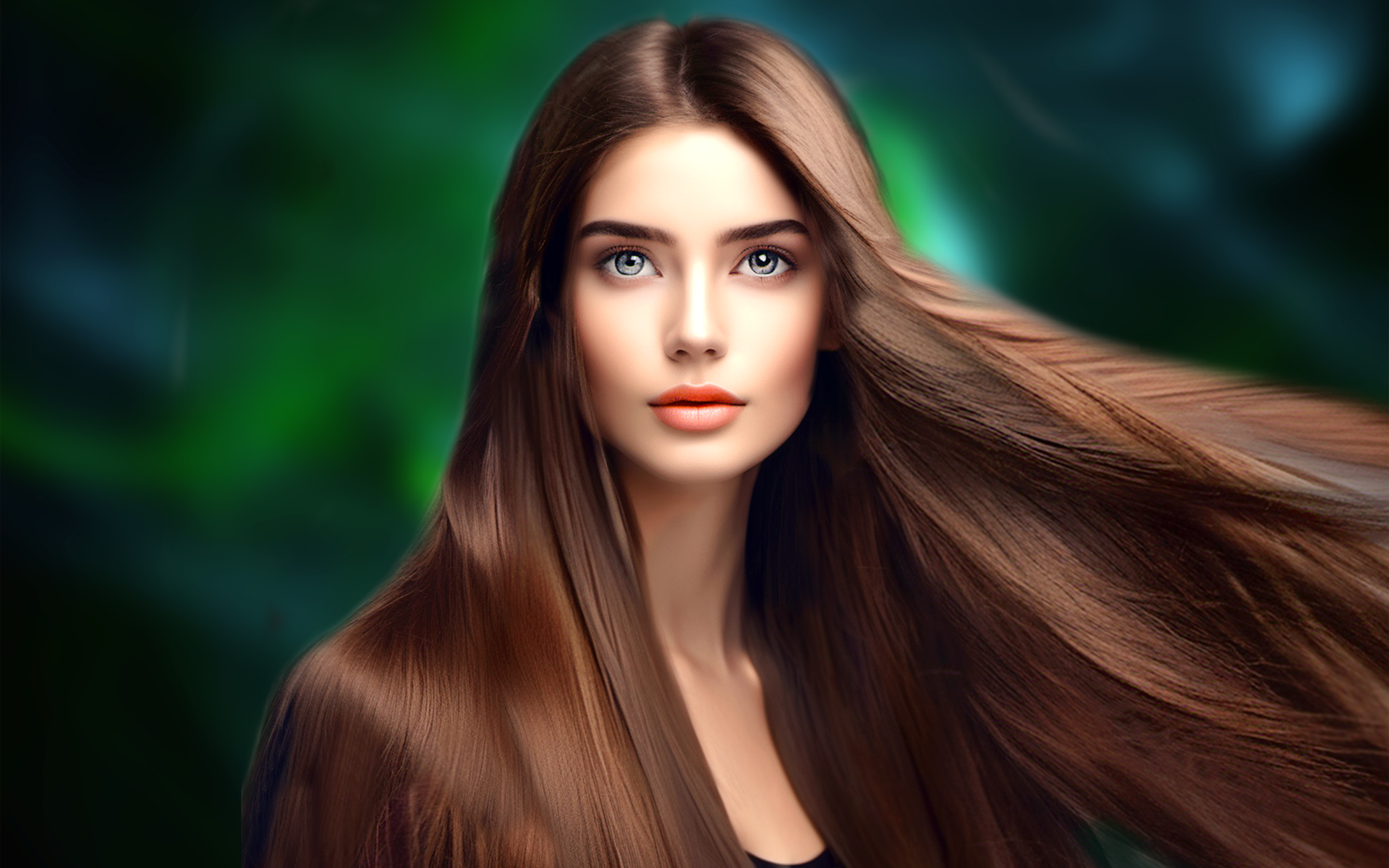 Длинноволосая девушка с красивыми серыми глазами