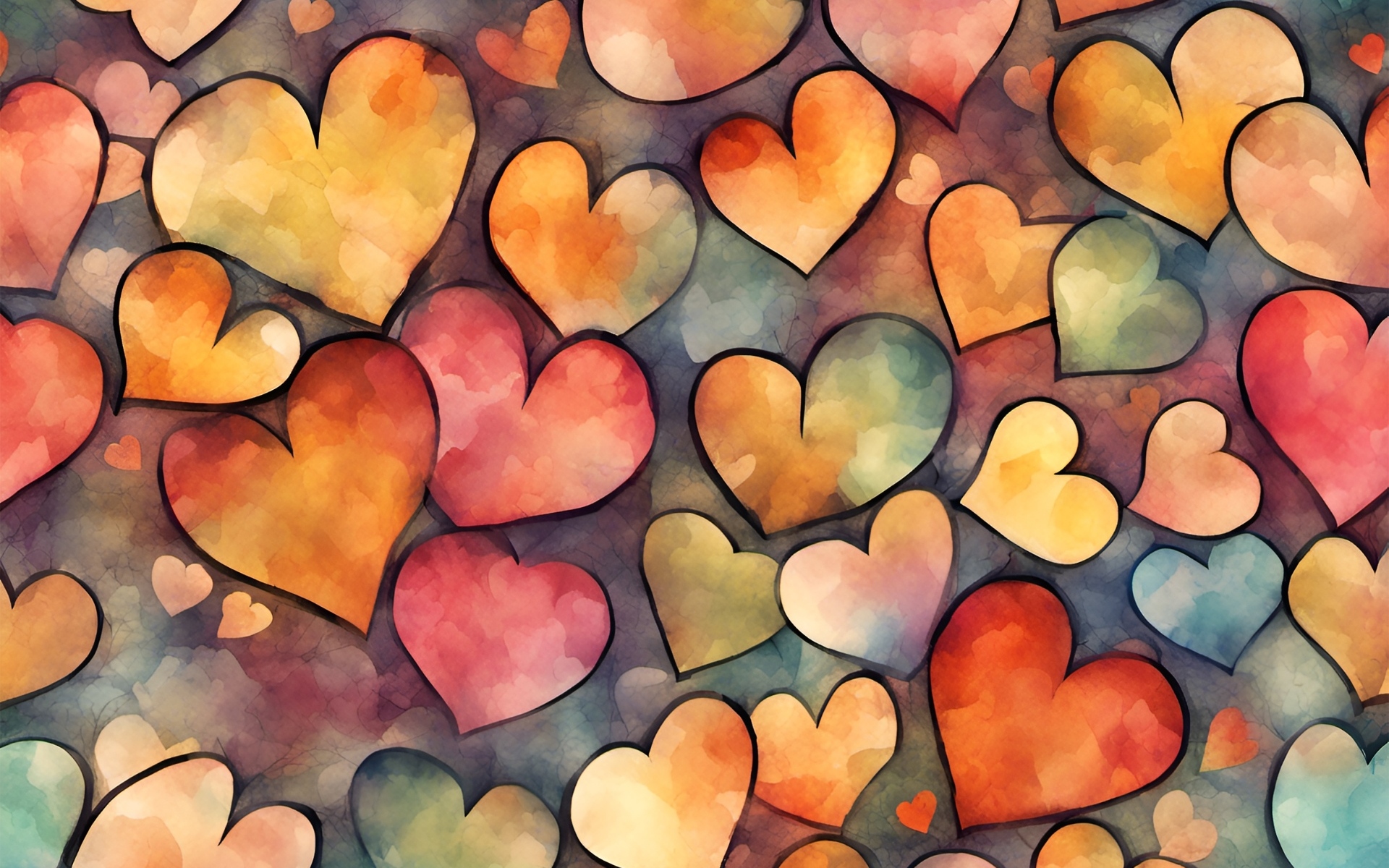 Нарисованные разноцветные сердечки