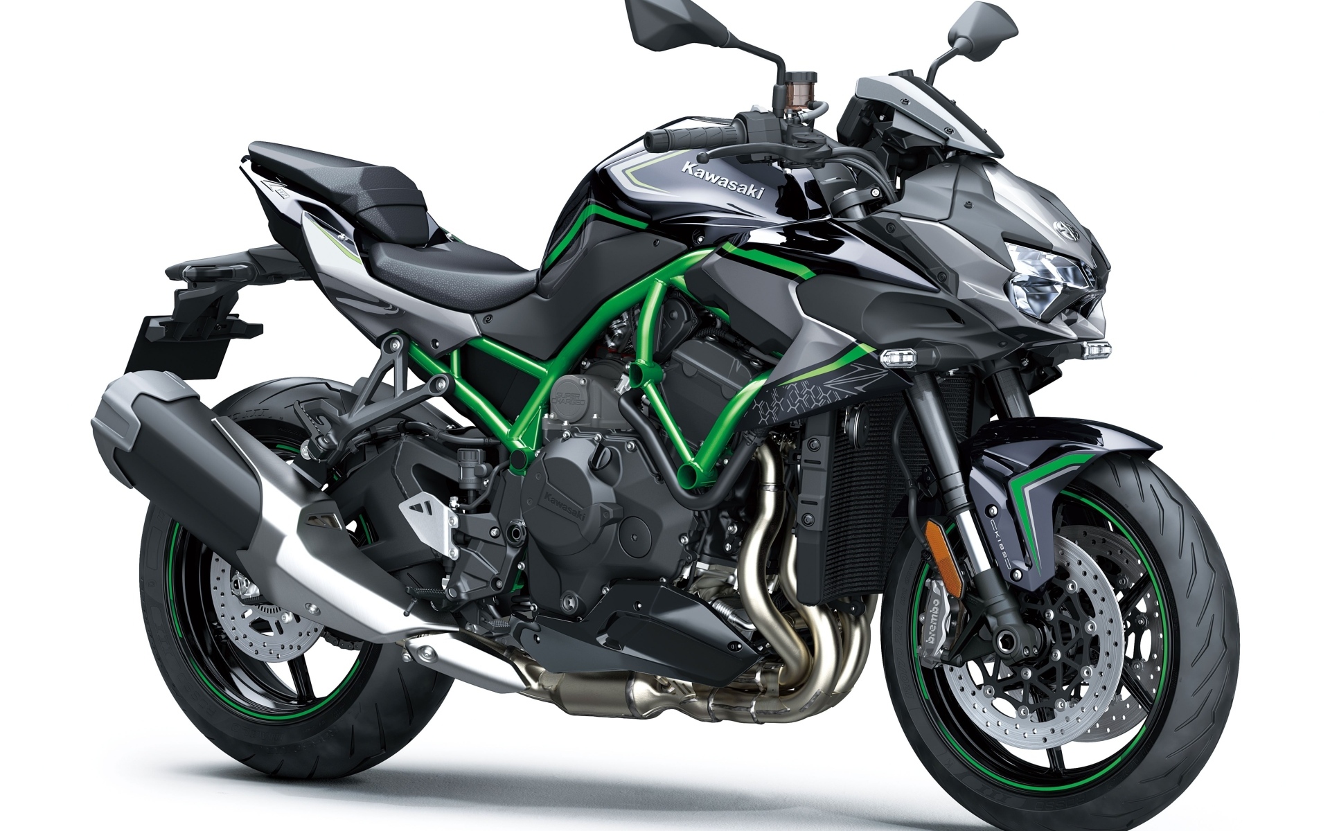 Тяжелый мотоцикл Kawasaki Z H2 SE  на белом фоне