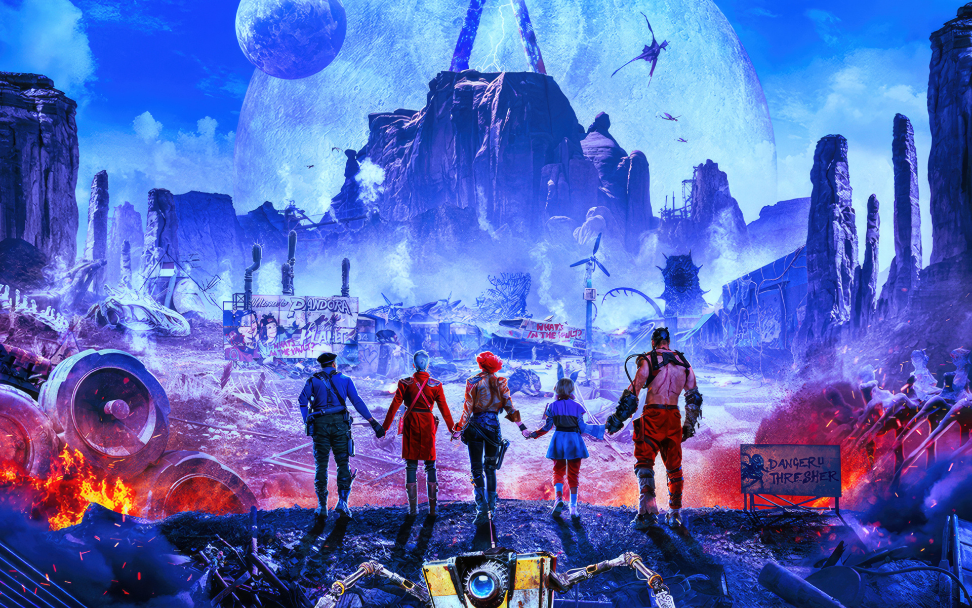 Персонажи фильма Бордерлендс на фоне города