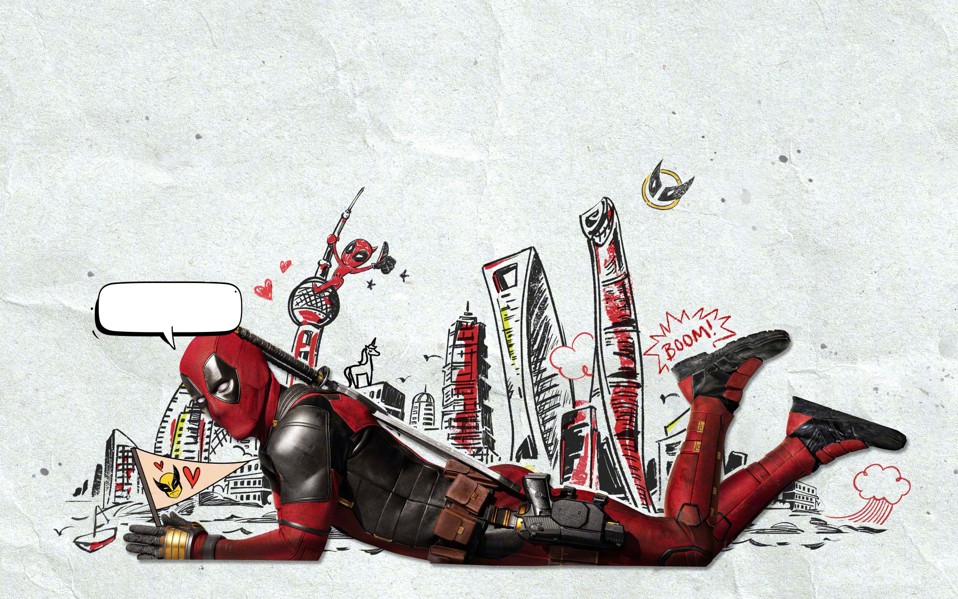 Персонаж Дэдпул на фоне стены