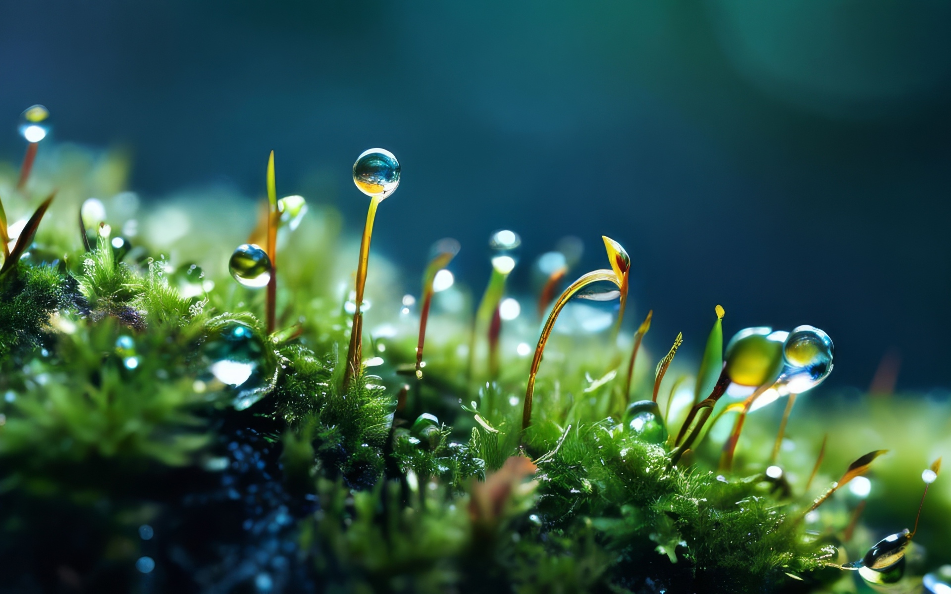 Молодые ростки травы на покрытой мхом земле