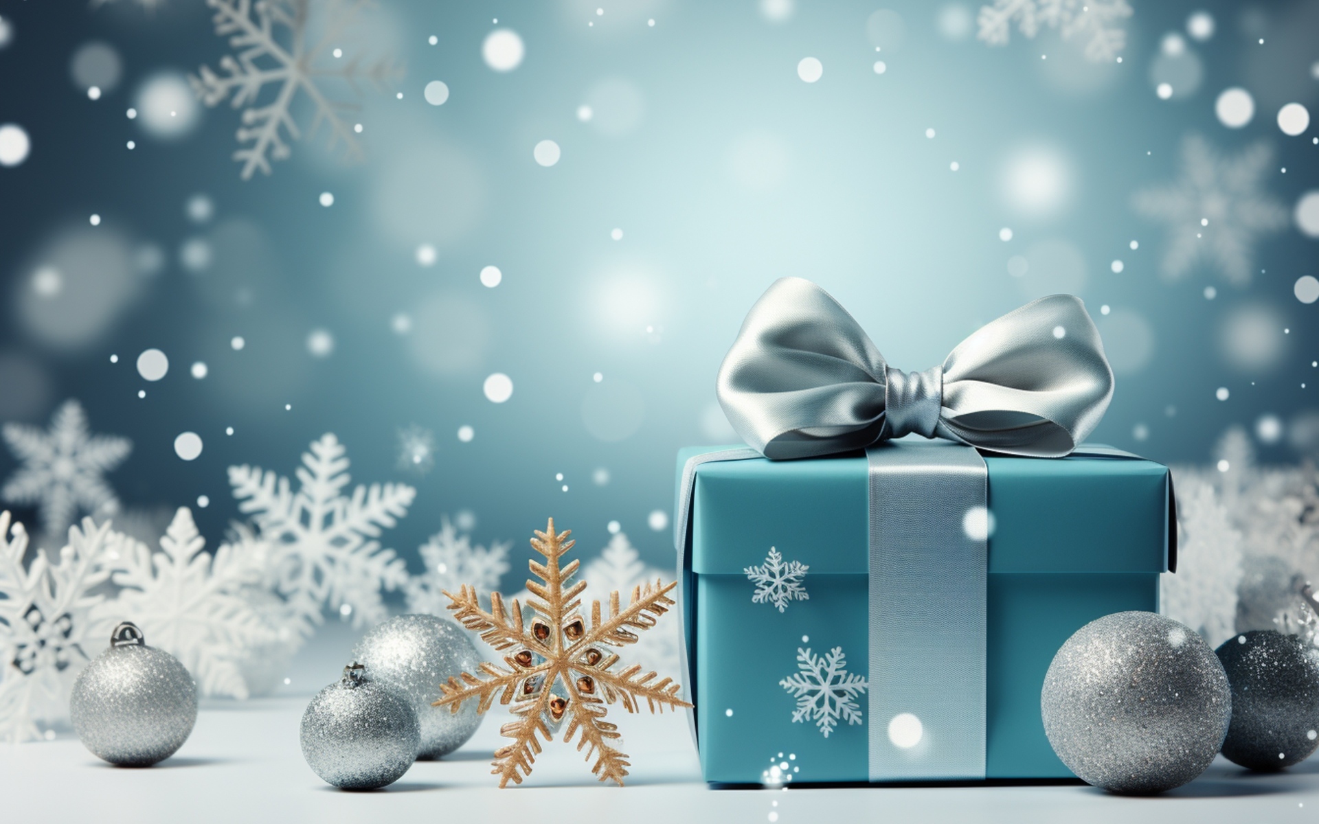 Подарок с игрушками на елку, шаблон для новогодней открытки