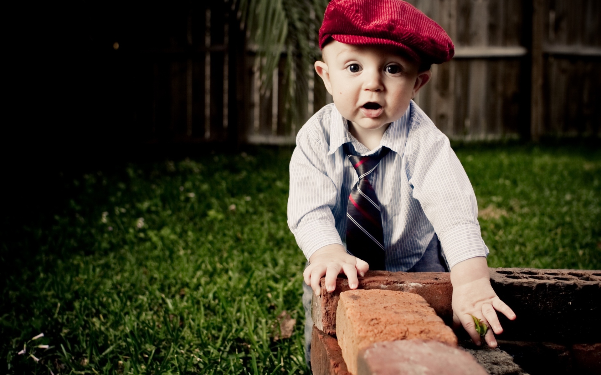 Смешной маленький мальчик в красной кепке