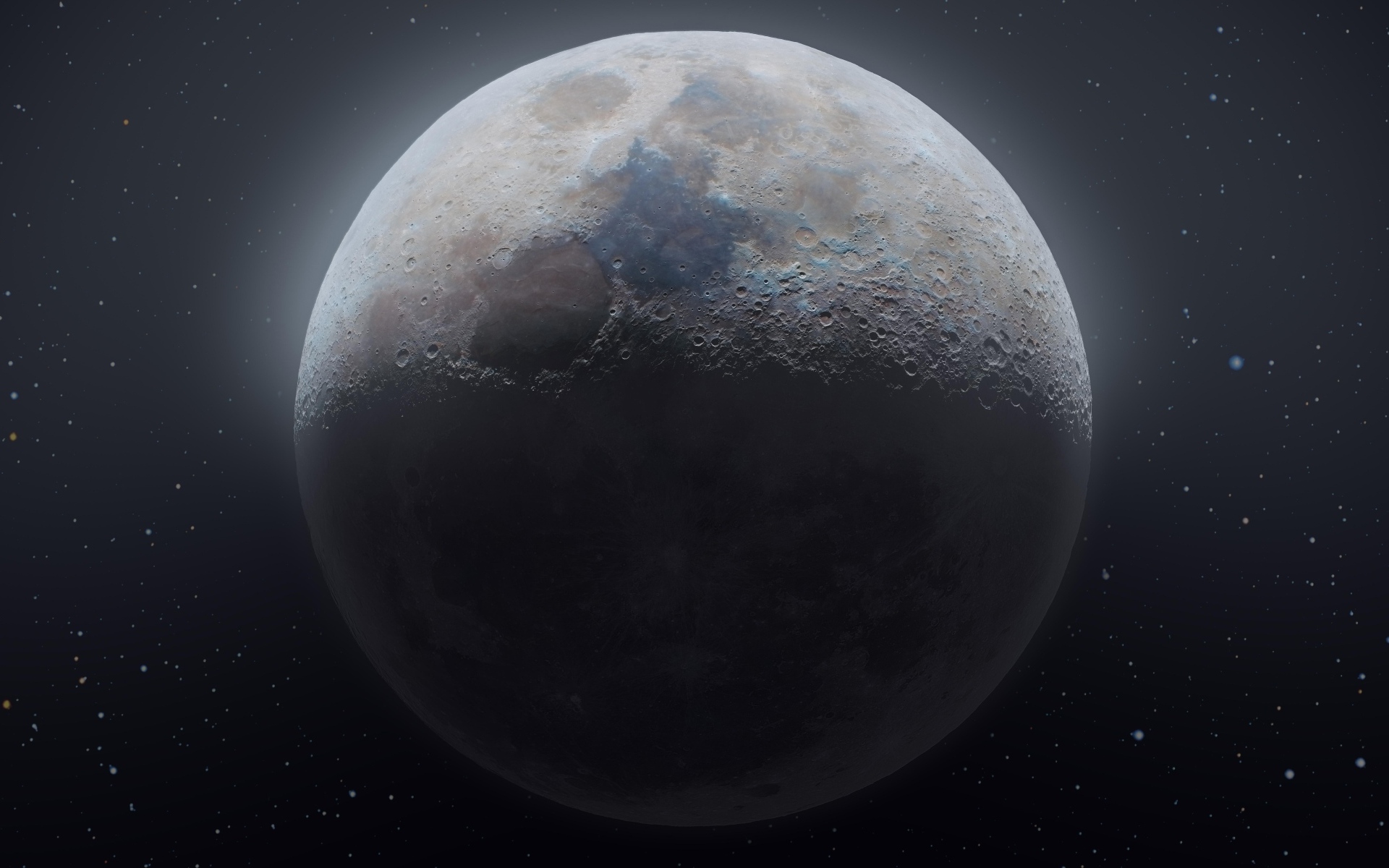 Большая луна в звездном небе крупным планом