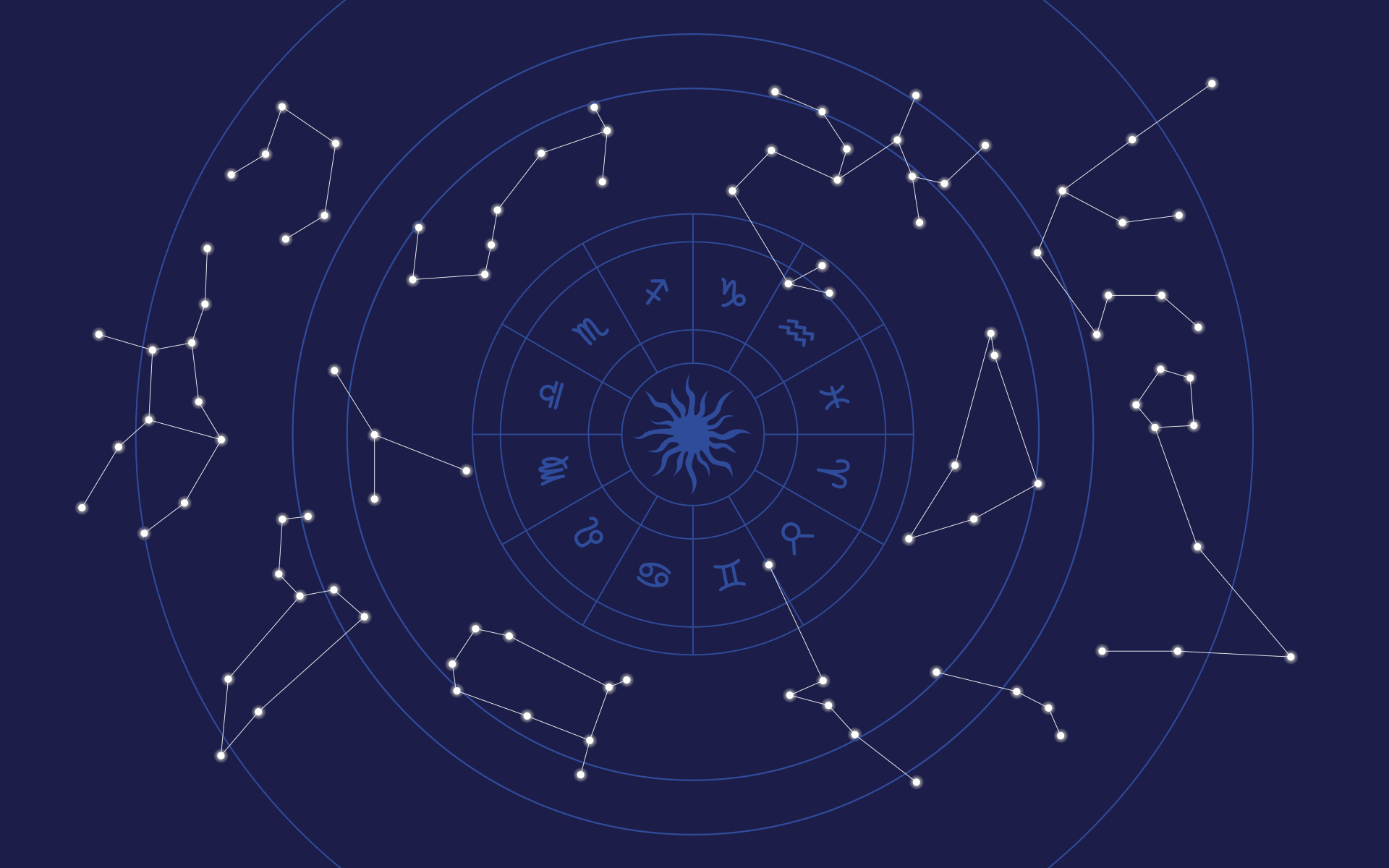 Зодиакальный круг на синем фоне