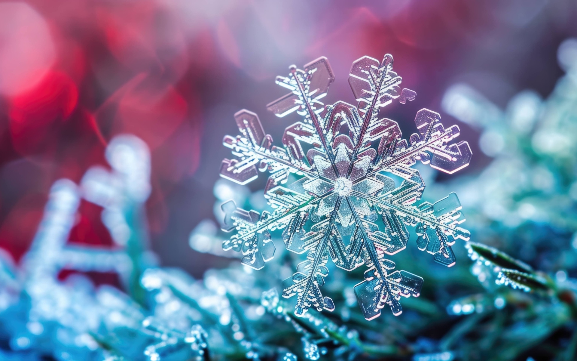 Красивая снежинка крупным планом макросъемка