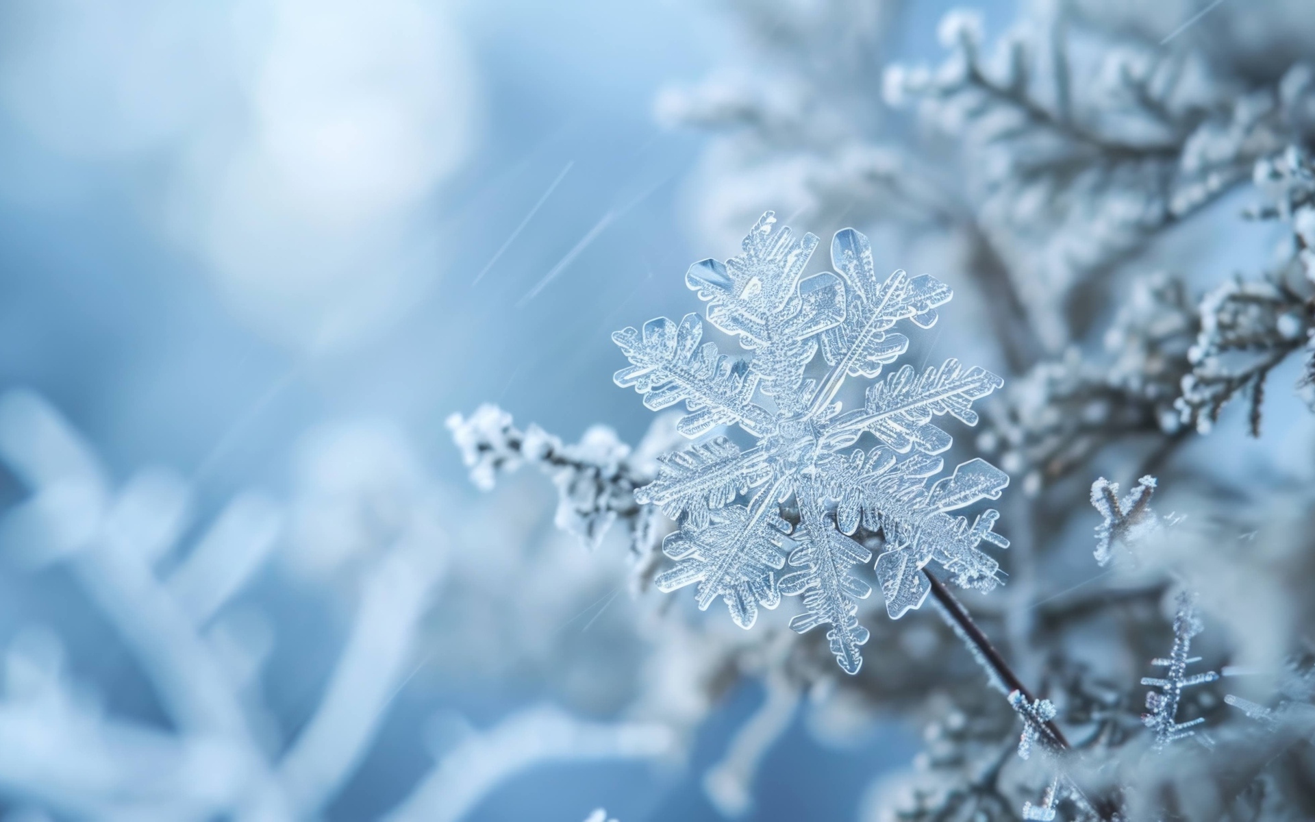 Снежинка на ветке макросъемка