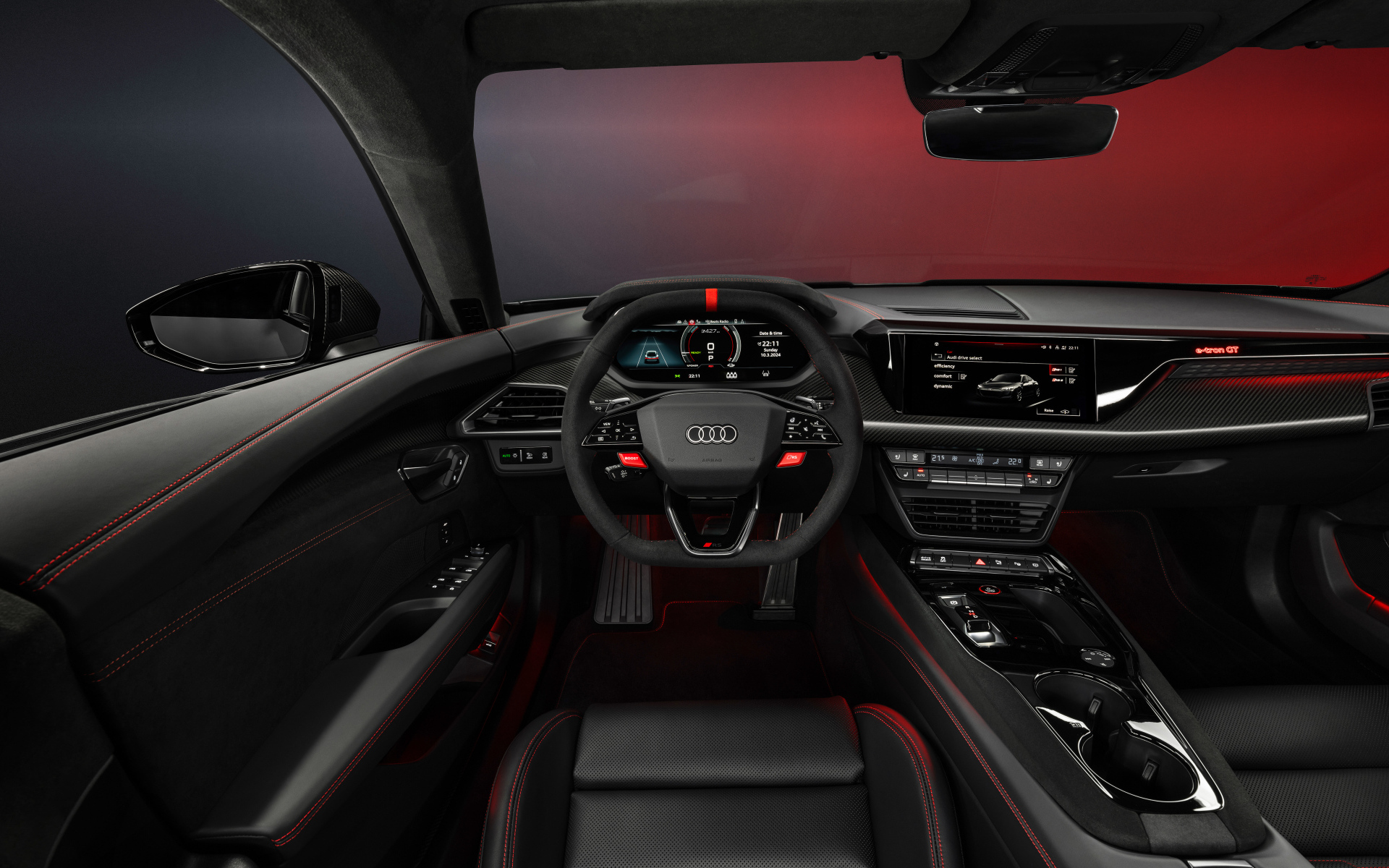 Черный кожаный салон автомобиля Audi RS e-tron GT 2024 года