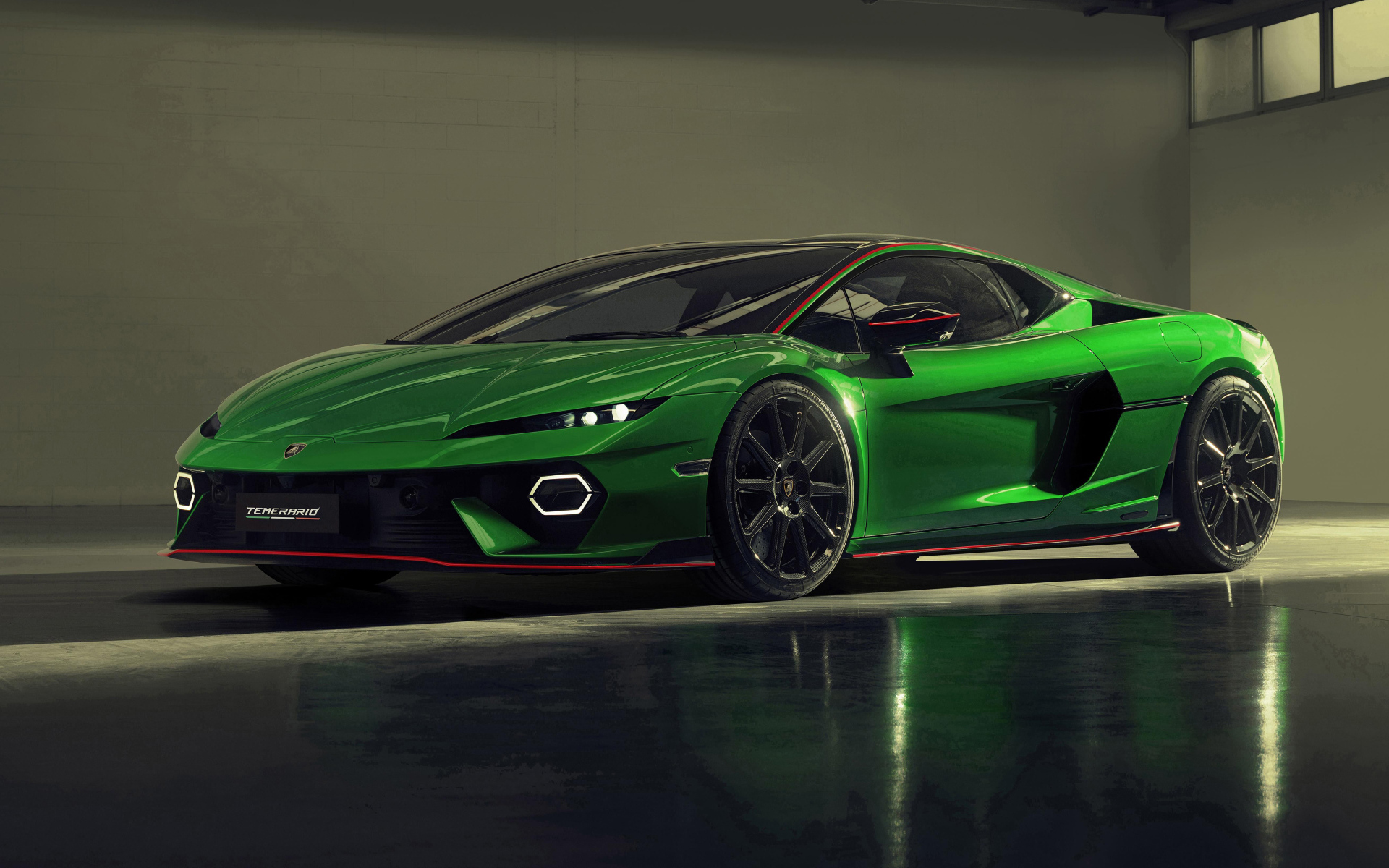Зеленый спортивный автомобиль Lamborghini Temerario Alleggerita