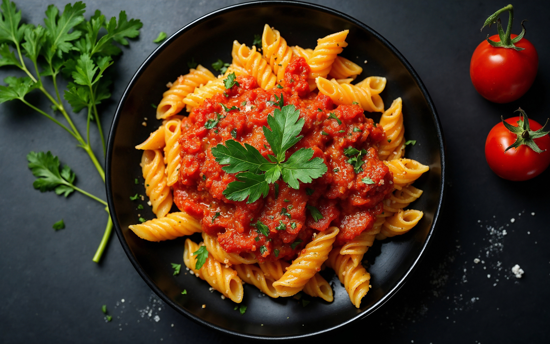 Макароны с томатной пастой на тарелке