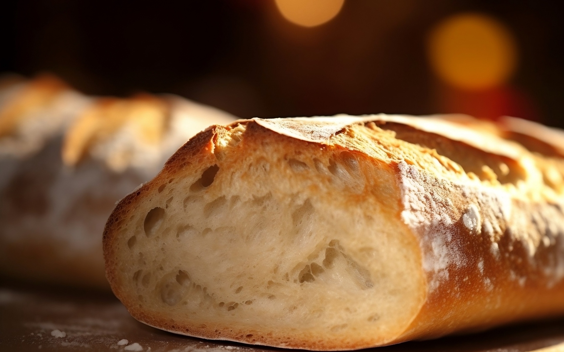 Вкусный запеченный батон на столе