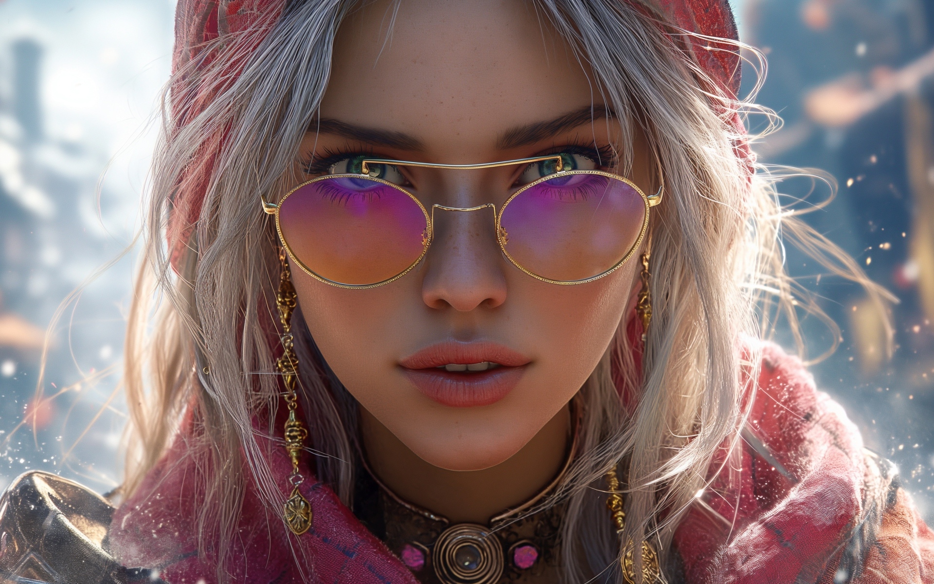 Девушка 3д в розовых очках