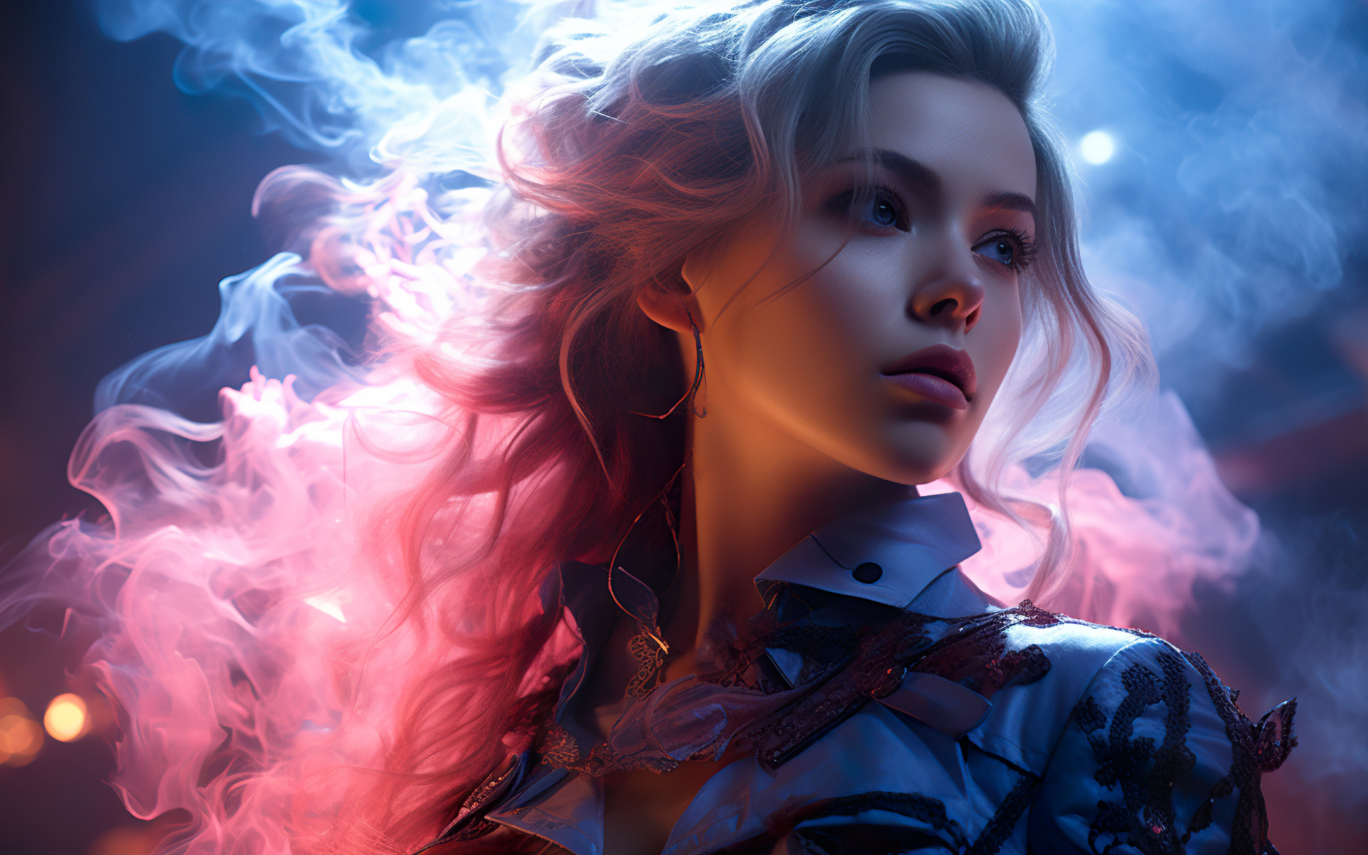 Красивая девушка блондинка в розовом дыму