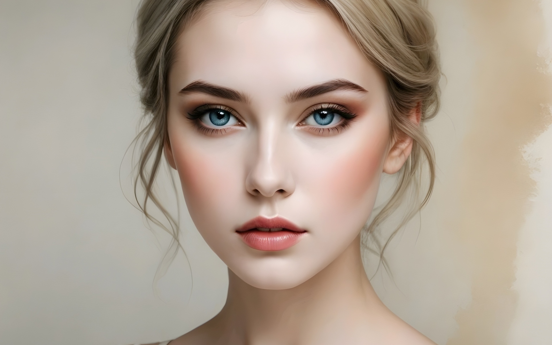 Голубоглазая милая девушка с прической на голове