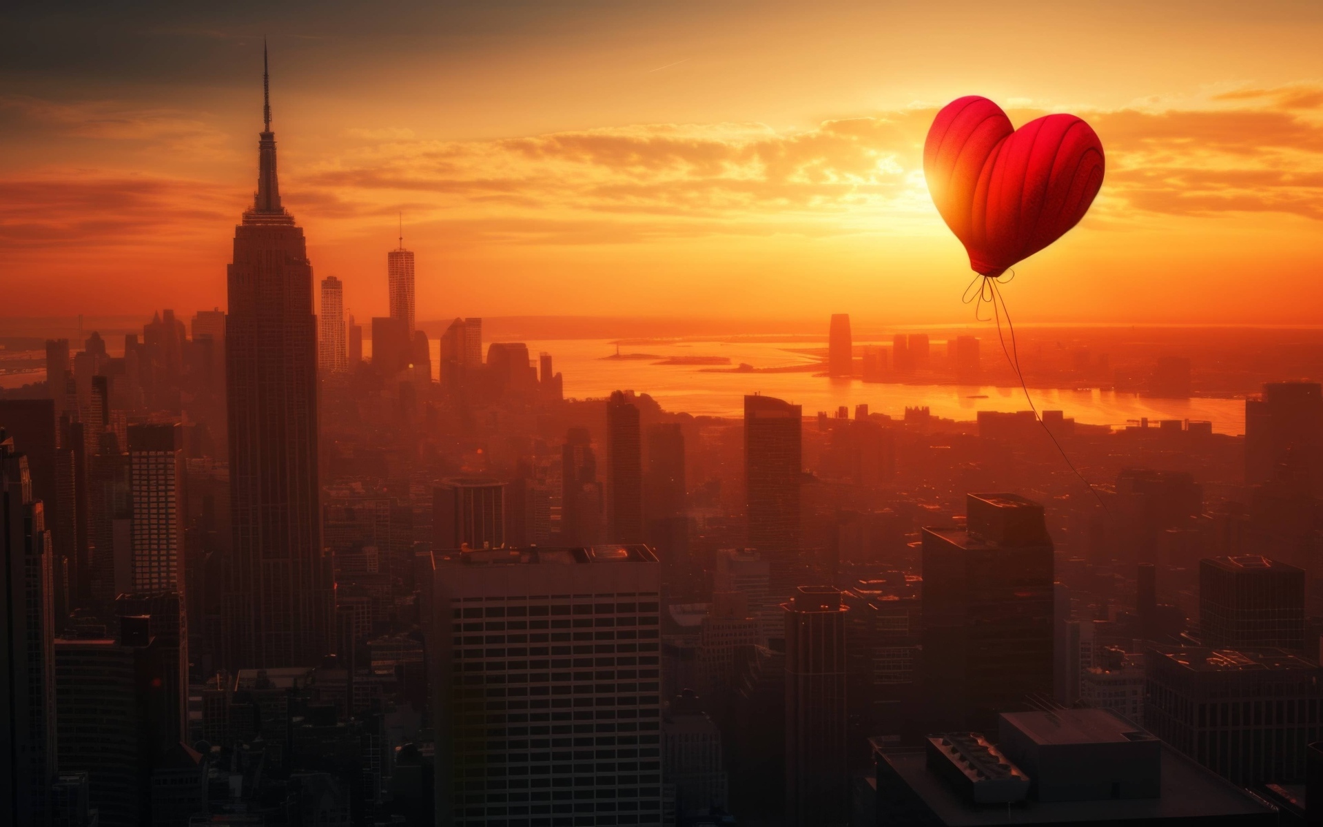 Шар в форме сердца летает над городом