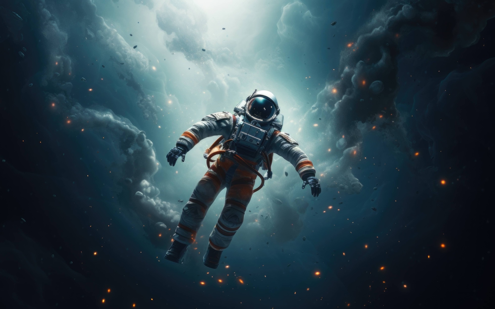 Астронавт летает в открытом космосе