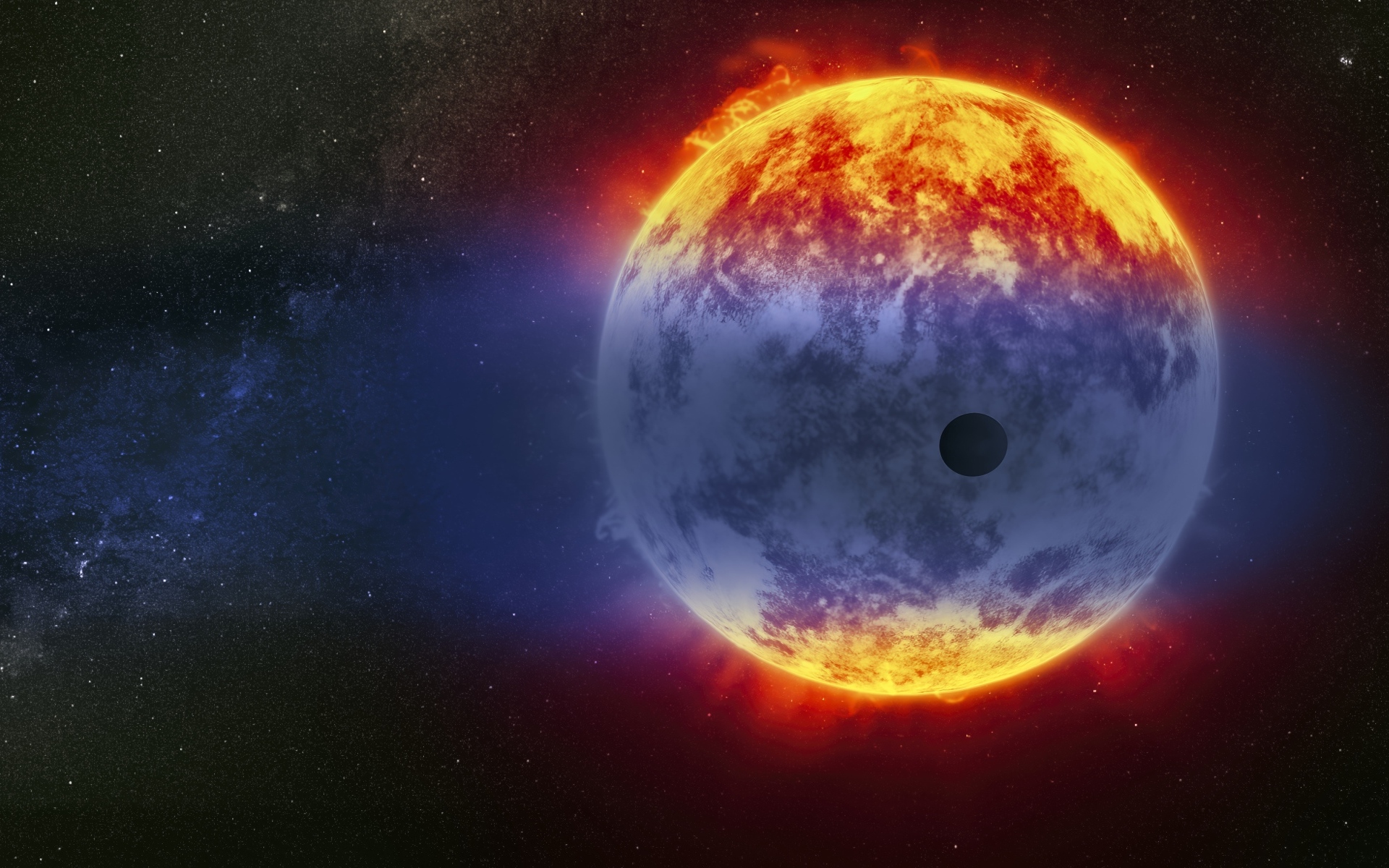 Маленькая планета на фоне солнца