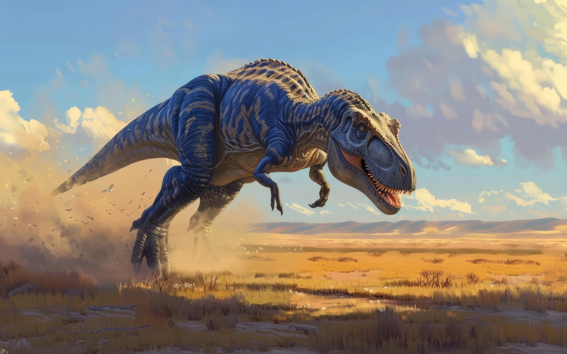 Тираннозавр бежит по пыли