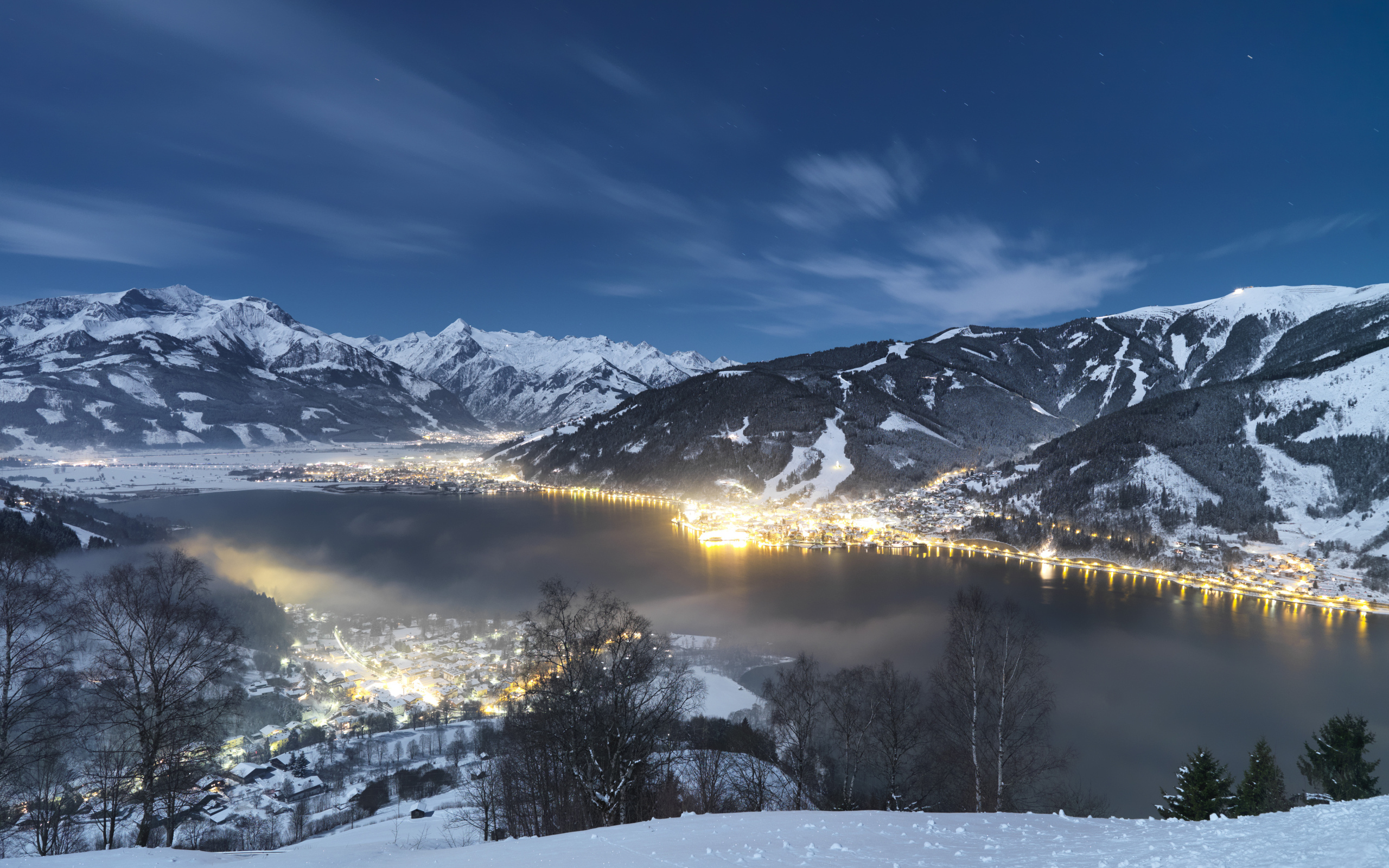 Вечернее сияние на курорте Цель-ам-Зее, Австрия