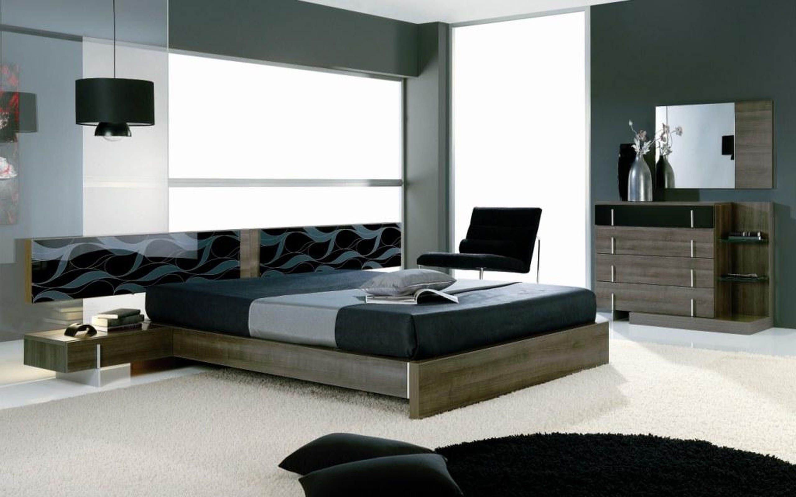 Черно белая спальня