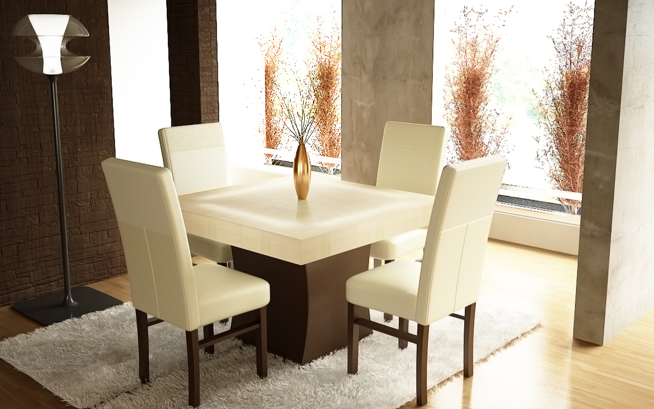 Мебель из белой кожи в столовой