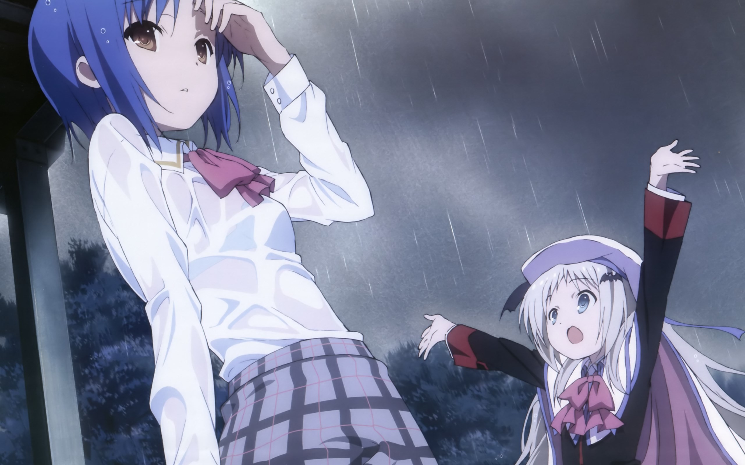 Аниме девушки Маленькие проказники под дождем