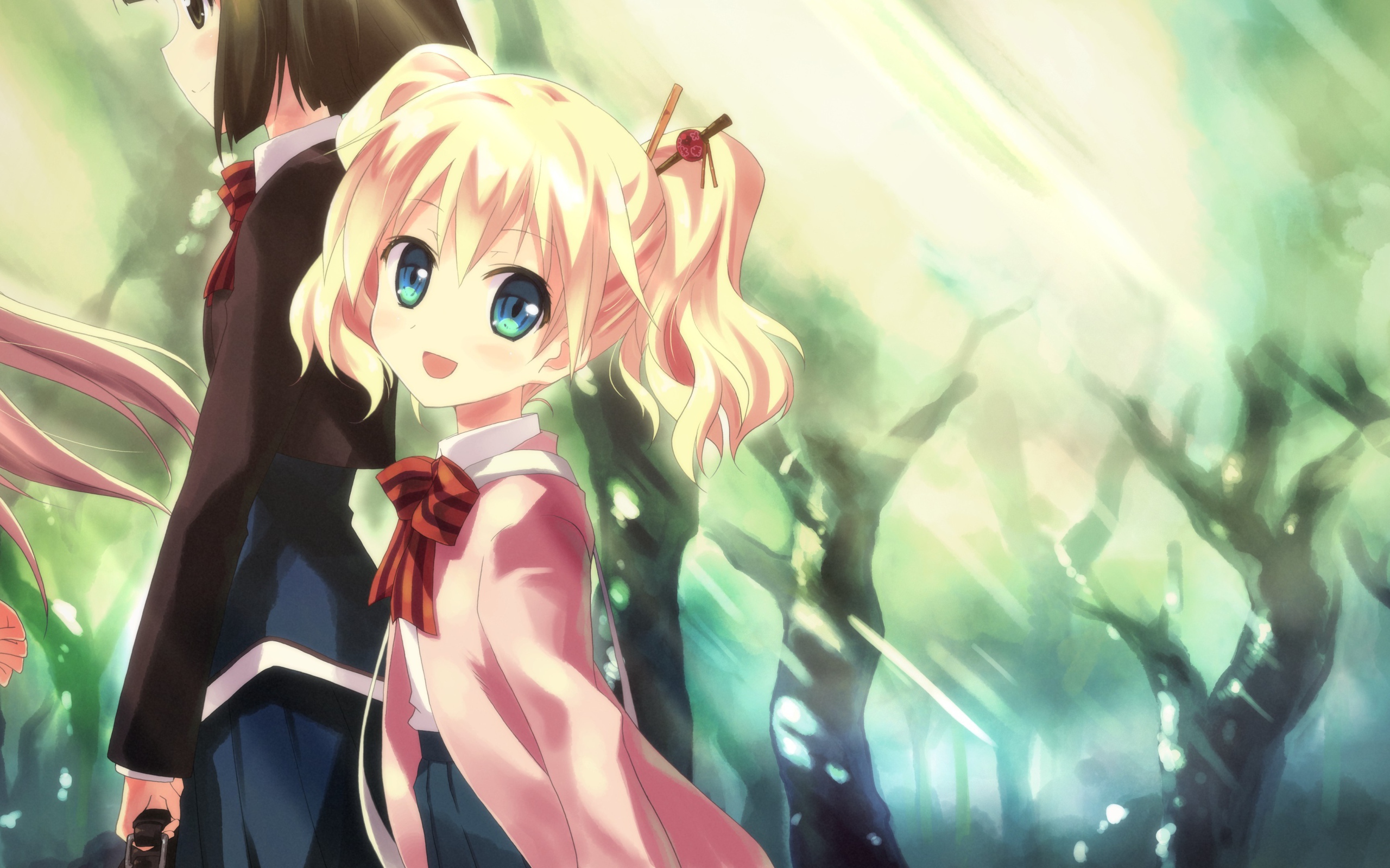 Девочка ведет младшую сестру в школу, аниме