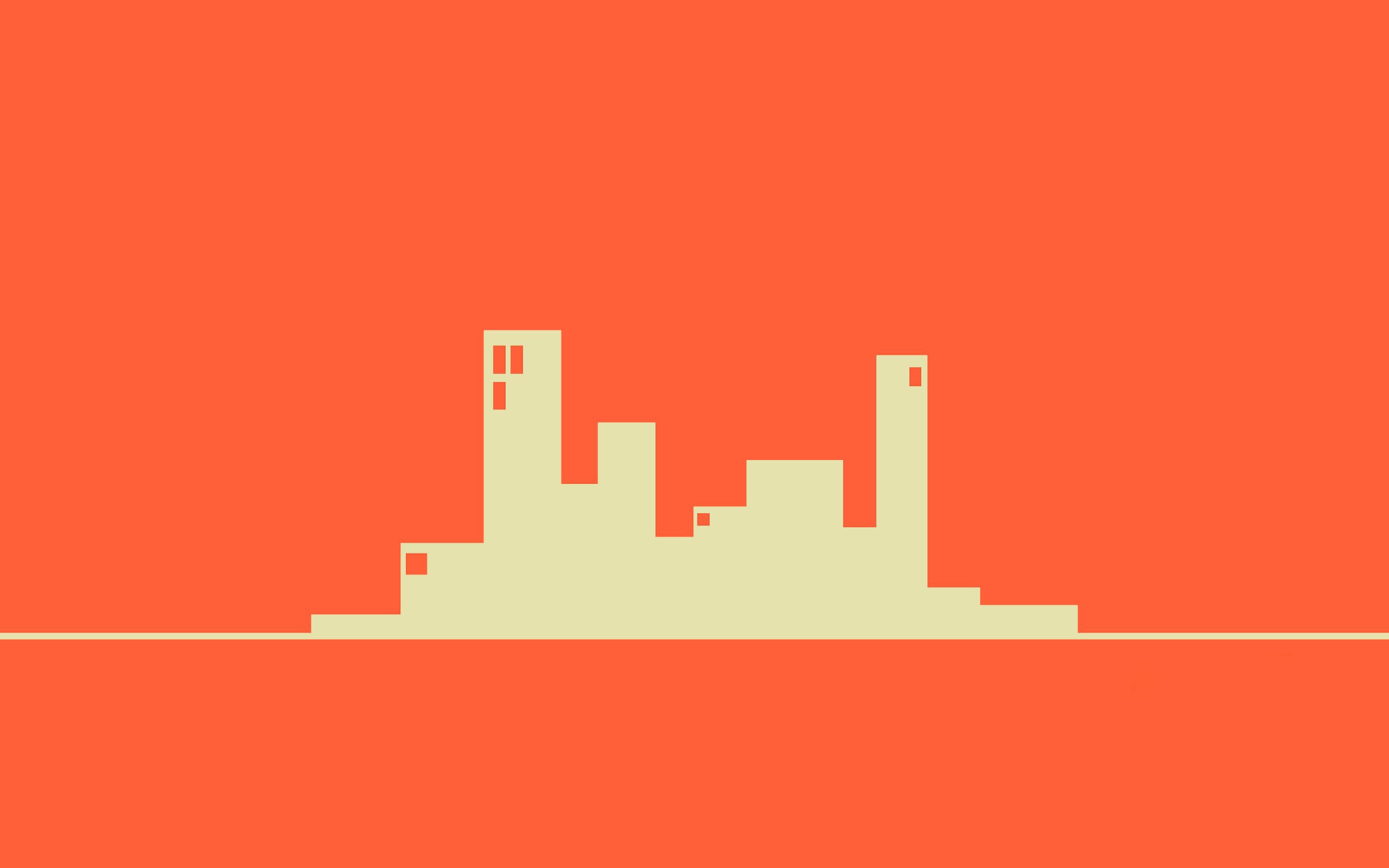 Силуэты зданий, оранжевый фон